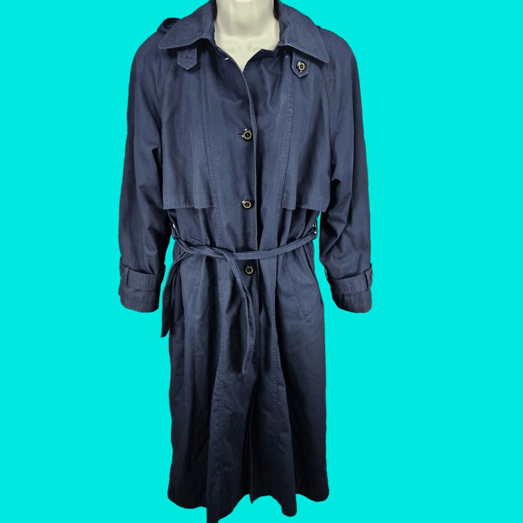 Vintage VINTAGE F.S.L Collection Coat Belted Hooded Removable Lining Trench Navy Blue 8P Women Size M / US 6-8 / IT 42-44 - 1 Thumbnail