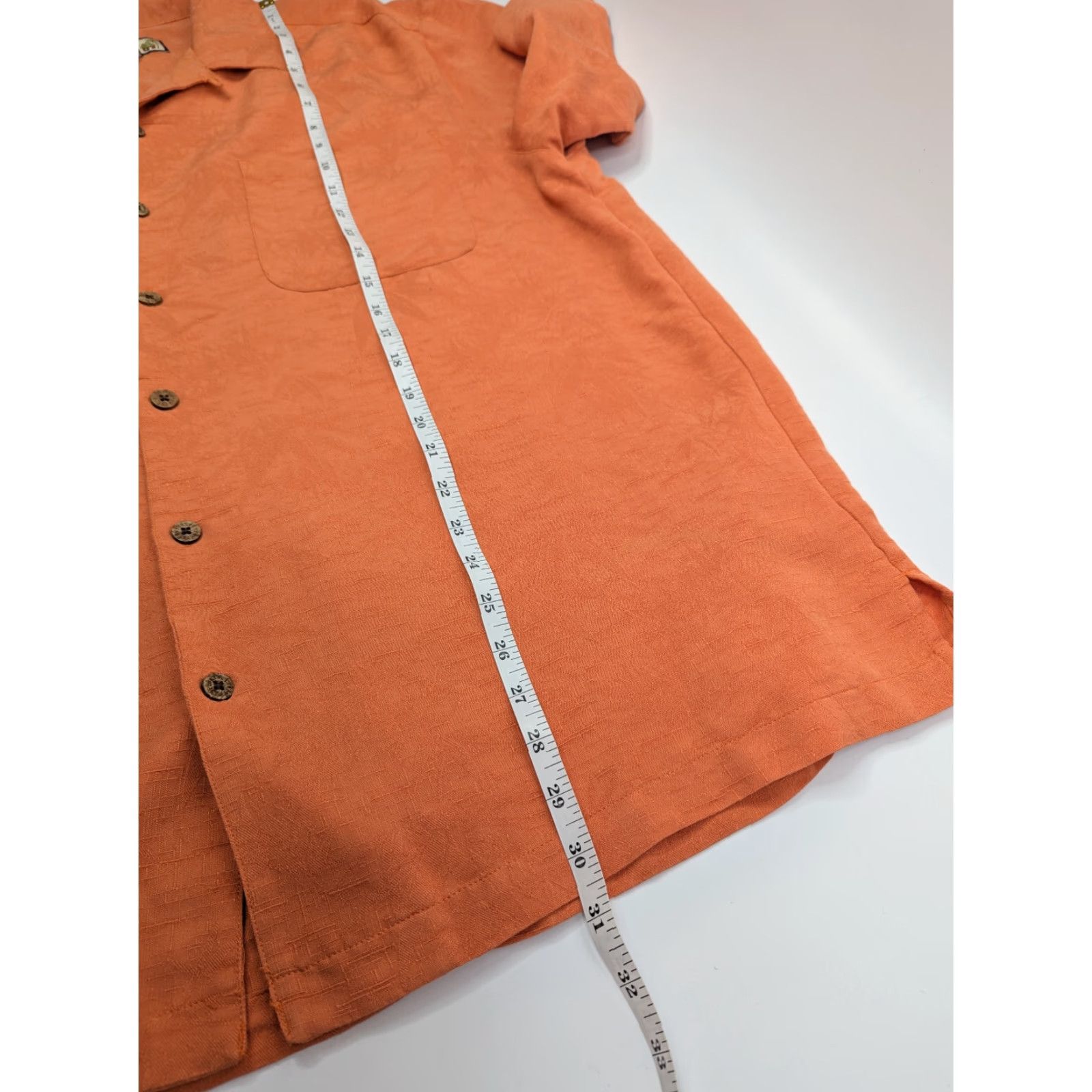 Vintage Caribbean Joe Button-Up Shirt Men's XL Orange Textured Leaf Print Short Sleeve loop collar Size US XL / EU 56 / 4 - 3 Thumbnail
