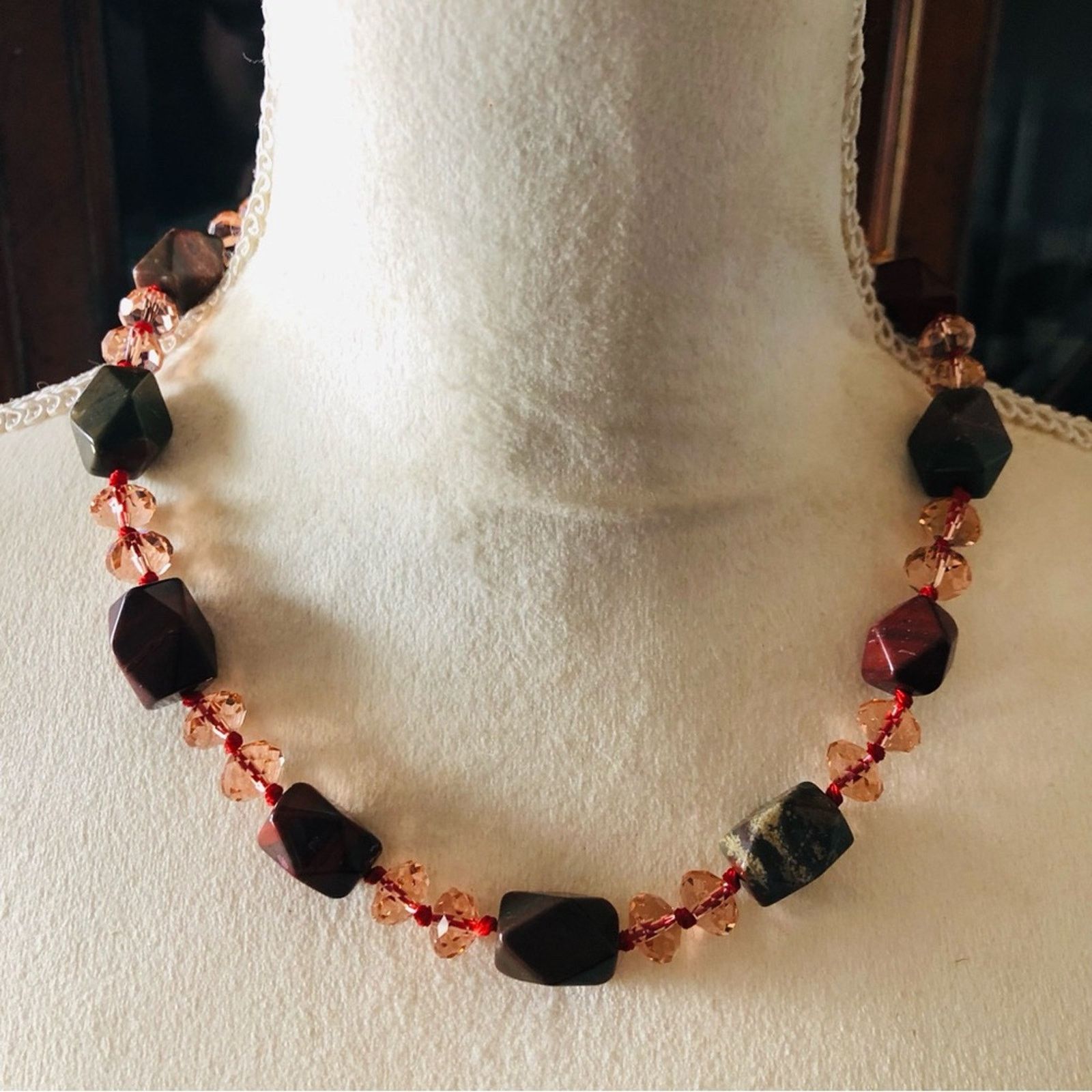 Handmade Handcrafted chunky genuine stone glass crystal necklace Size ONE SIZE - 2 Thumbnail
