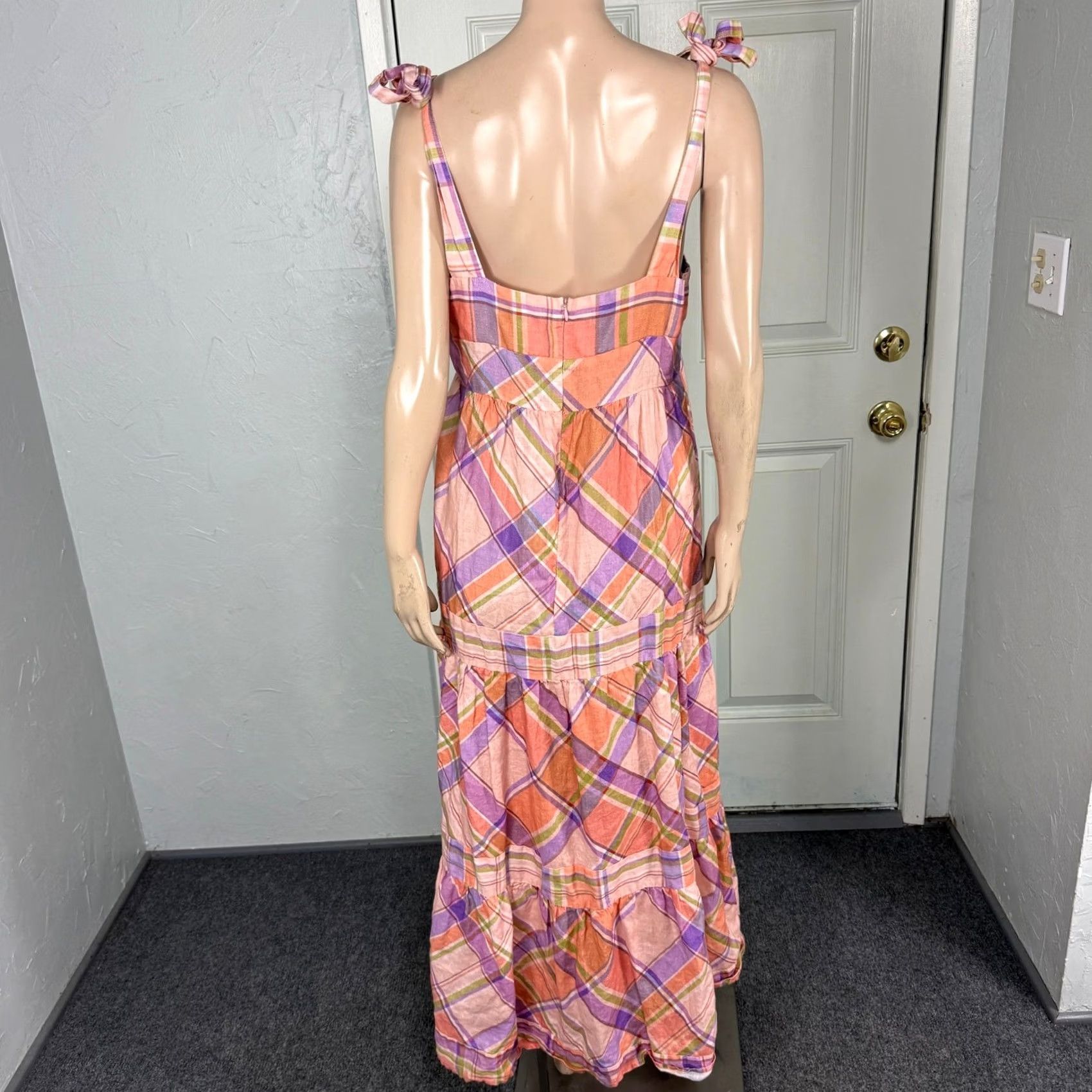 Anthropologie Anthropologie Kachel Dress Plaid Maxi Linen Pink Long D4-2 L Adult Women Sleeveless Square Neck Pullover Lightweight Casual Size L / US 10 / IT 46 - 5 Thumbnail