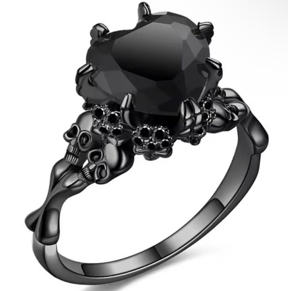 Japanese Brand Rare Retro Wife Skull Gothic Punk Black Heart Ring Size 8 Size ONE SIZE - 2 Thumbnail