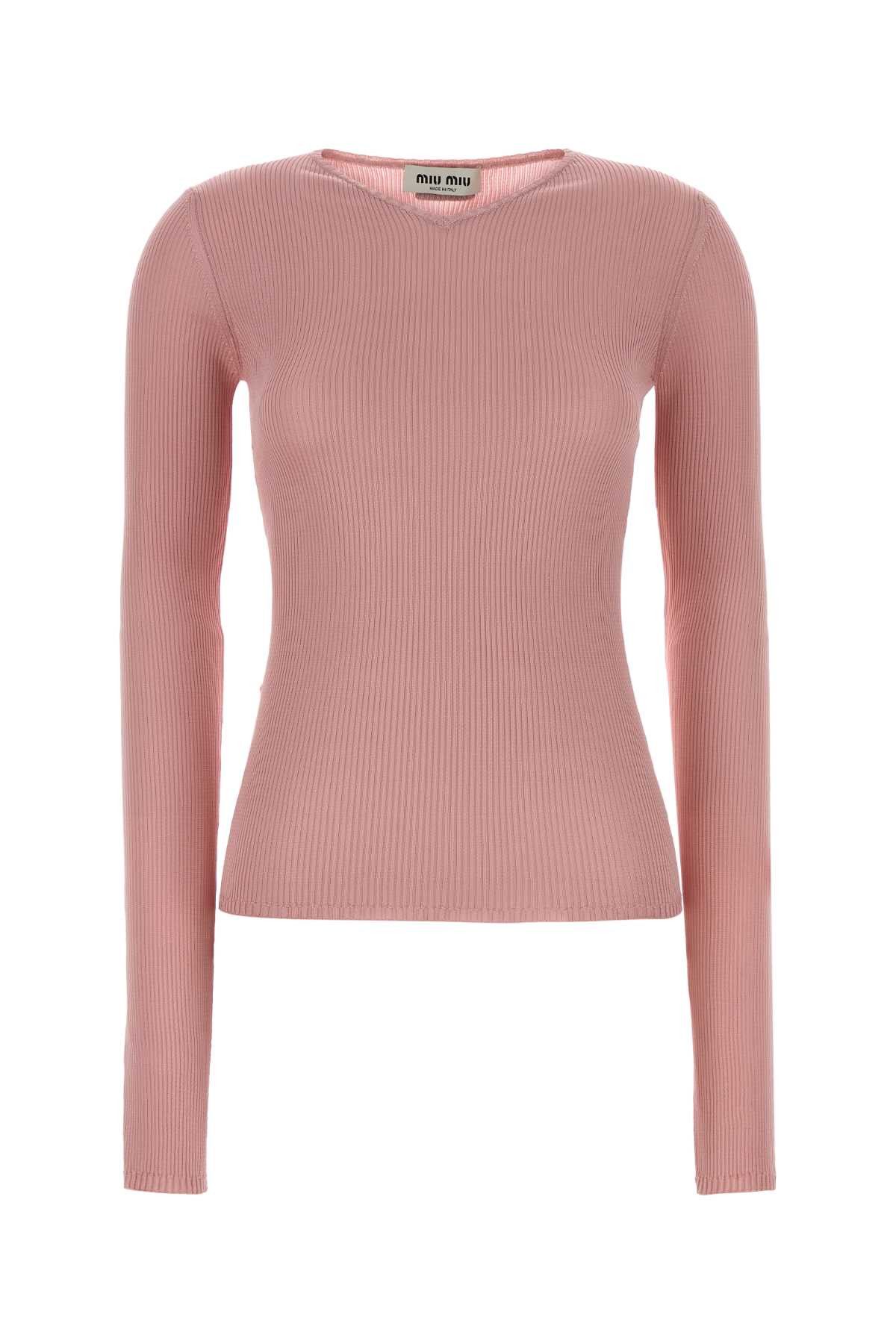 Miu Miu Pink Silk T-Shirt Size M / US 6-8 / IT 42-44 - 1 Thumbnail