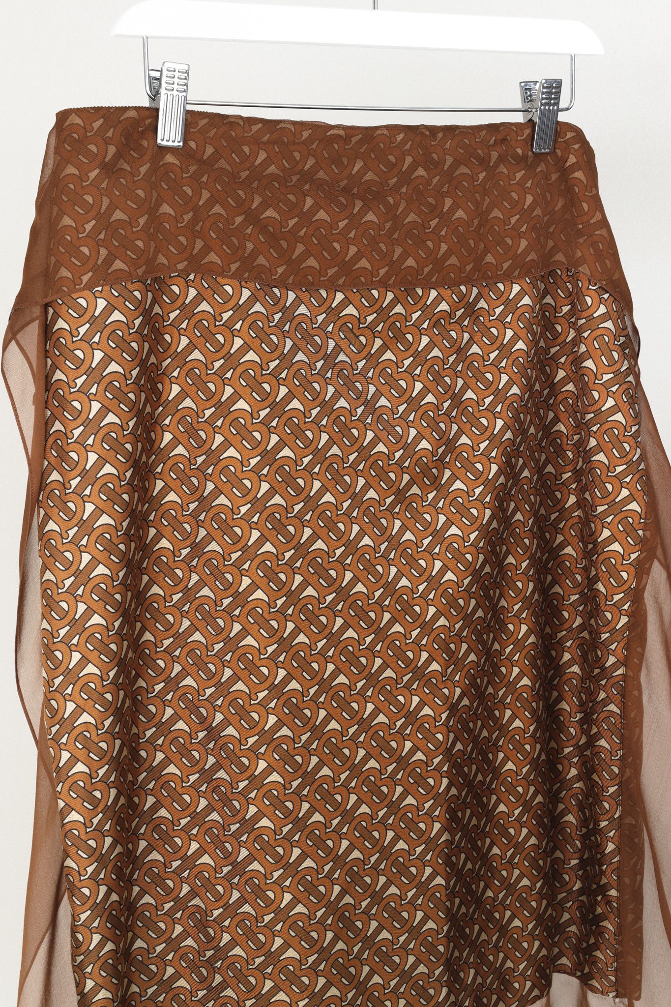 Burberry Burberry Brown Logo-Printed Scarf-Detail Midi Skirt Size 31" - 2 Thumbnail