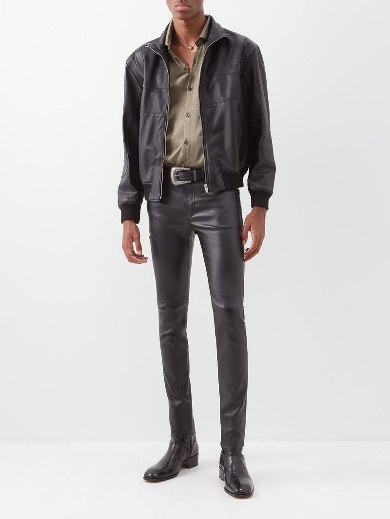 Saint Laurent Paris o1b1hav110425 Skinny Pants in Stretch Grained Leather Black Size US 32 / EU 48 - 3 Thumbnail