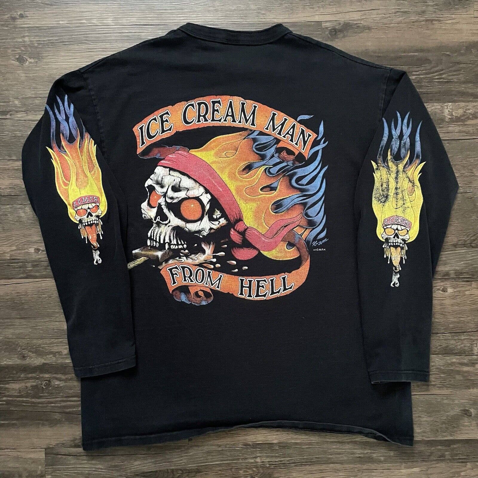 Vintage Vintage 1990s Biker Motorcycle Ice Cream Man From Hell Shirt
