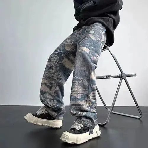 Designer × Jean Retro High Street Trendy Loose Wide Leg Printed Jeans Size US 32 / EU 48 - 1 Thumbnail