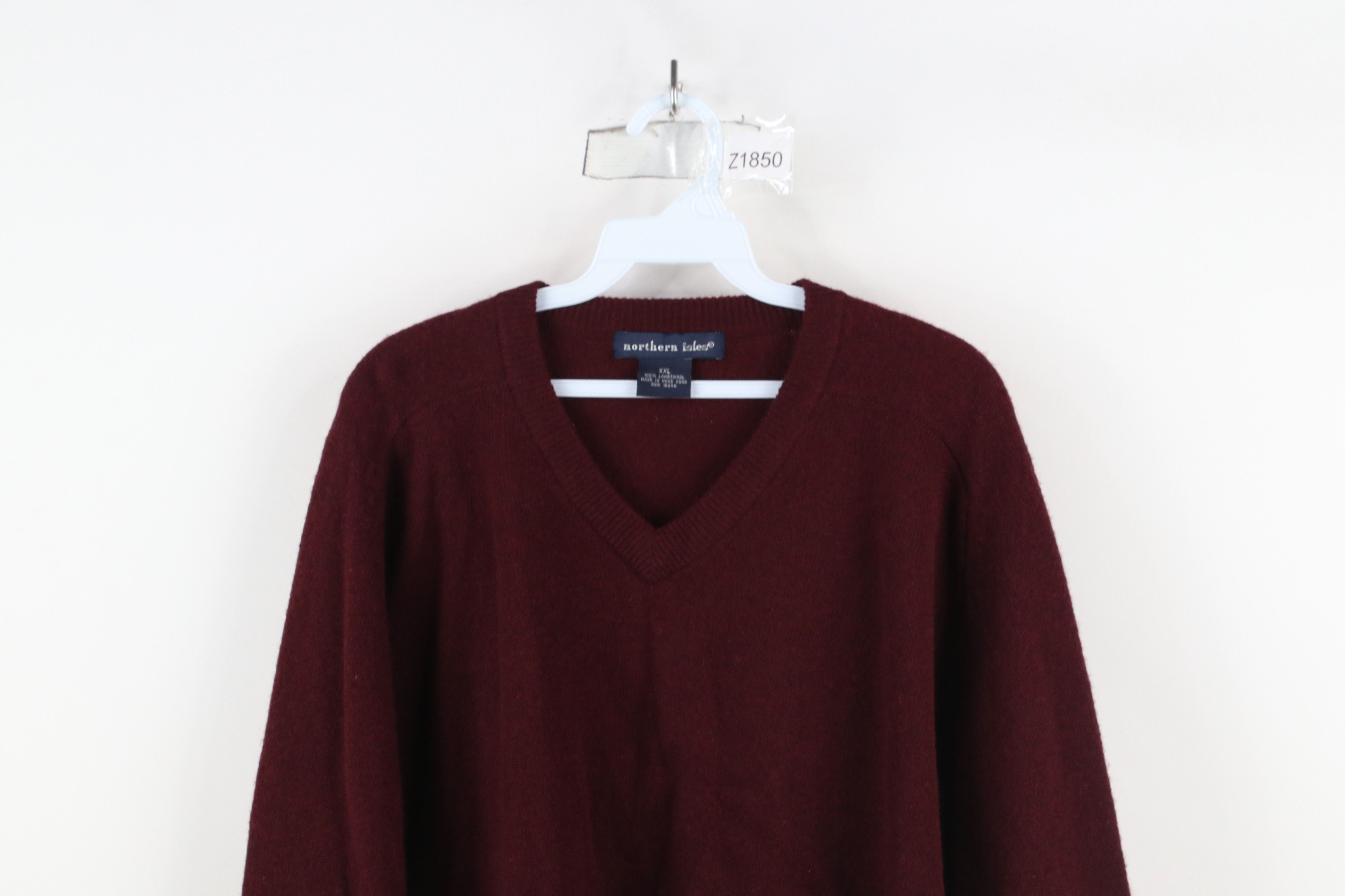 Vintage Vintage 90s Streetwear Lambswool V-Neck Sweater Burgundy Size US XXL / EU 58 / 5 - 2 Thumbnail