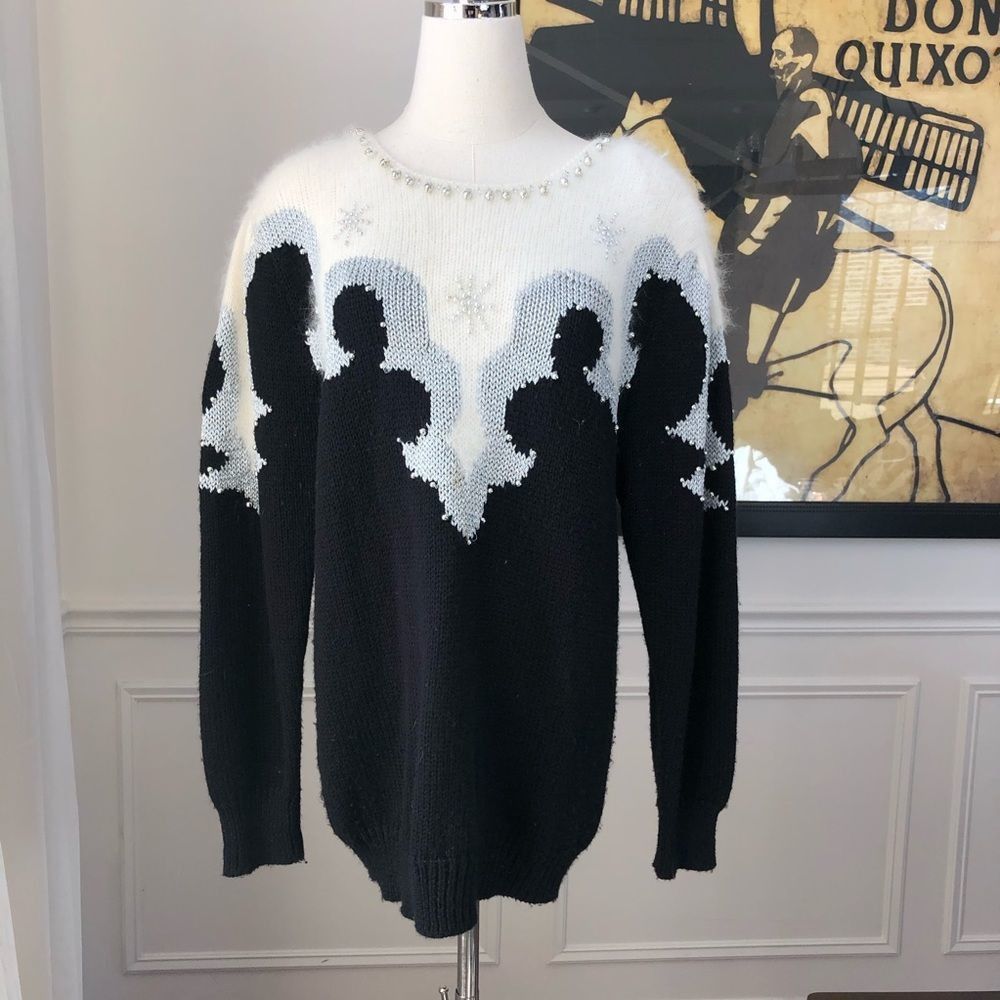 Vintage Vintage 80s 90s Wool Angora Blend Beaded Furry Bling Sweater Size S / US 4 / IT 40 - 1 Preview