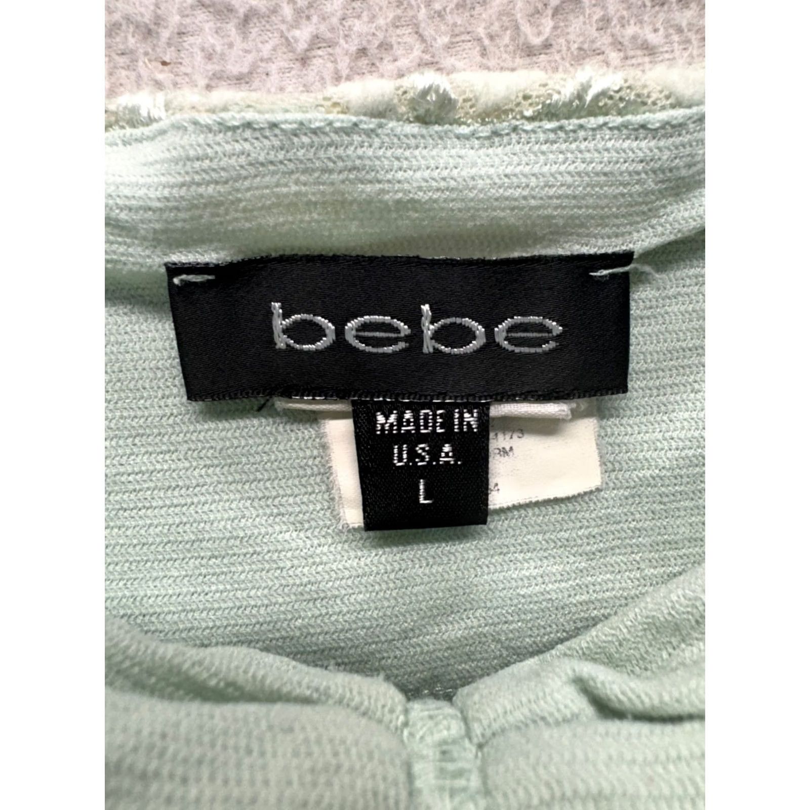 Bebe bebe Green Lace Camisole Tank Top Nylon Blend Adjustable Straps L Womens L Green Lace Tank Casual Summer 9715 Size L / US 10 / IT 46 - 3 Thumbnail