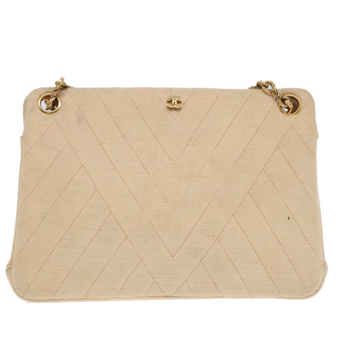 Chanel V-Stich Beige Cotton Shoulder Bag (Pre-Owned) Size ONE SIZE - 1 Thumbnail