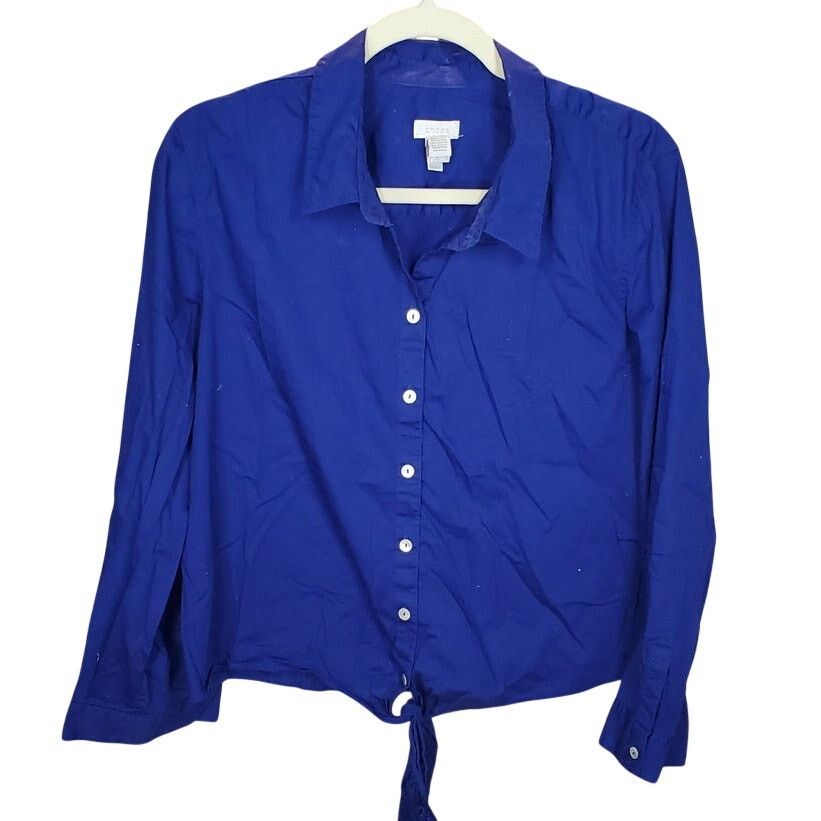 Chicos Chico's Blue Tie-Front Button-Up Shirt Long Sleeve Size 3 Size L / US 10 / IT 46 - 6 Thumbnail