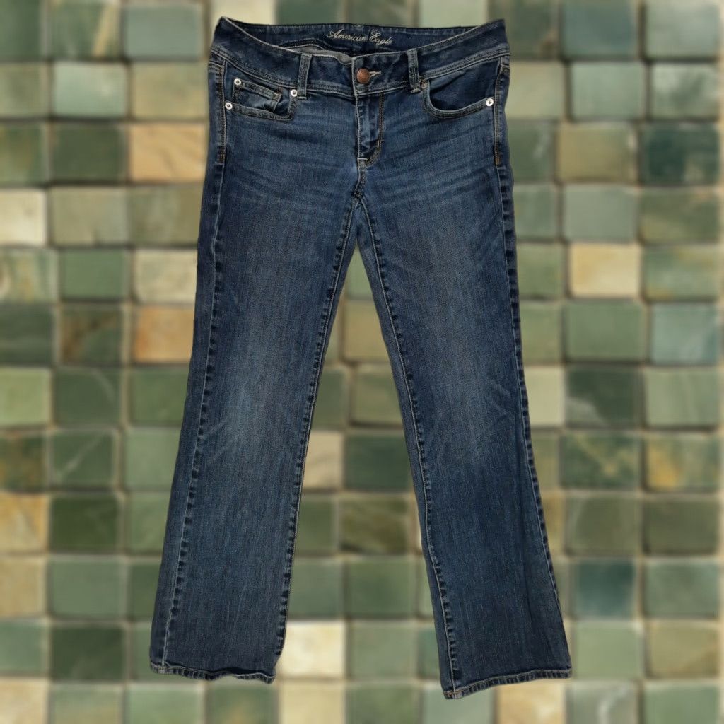 American Eagle Outfitters VINTAGE American Eagle Outfitters Women Jeans 8 Slim Bootcut Stretch Low Rise Faded Black 32W 30L Womens Jeans Size 30" / US 8 / IT 44 - 1 Thumbnail