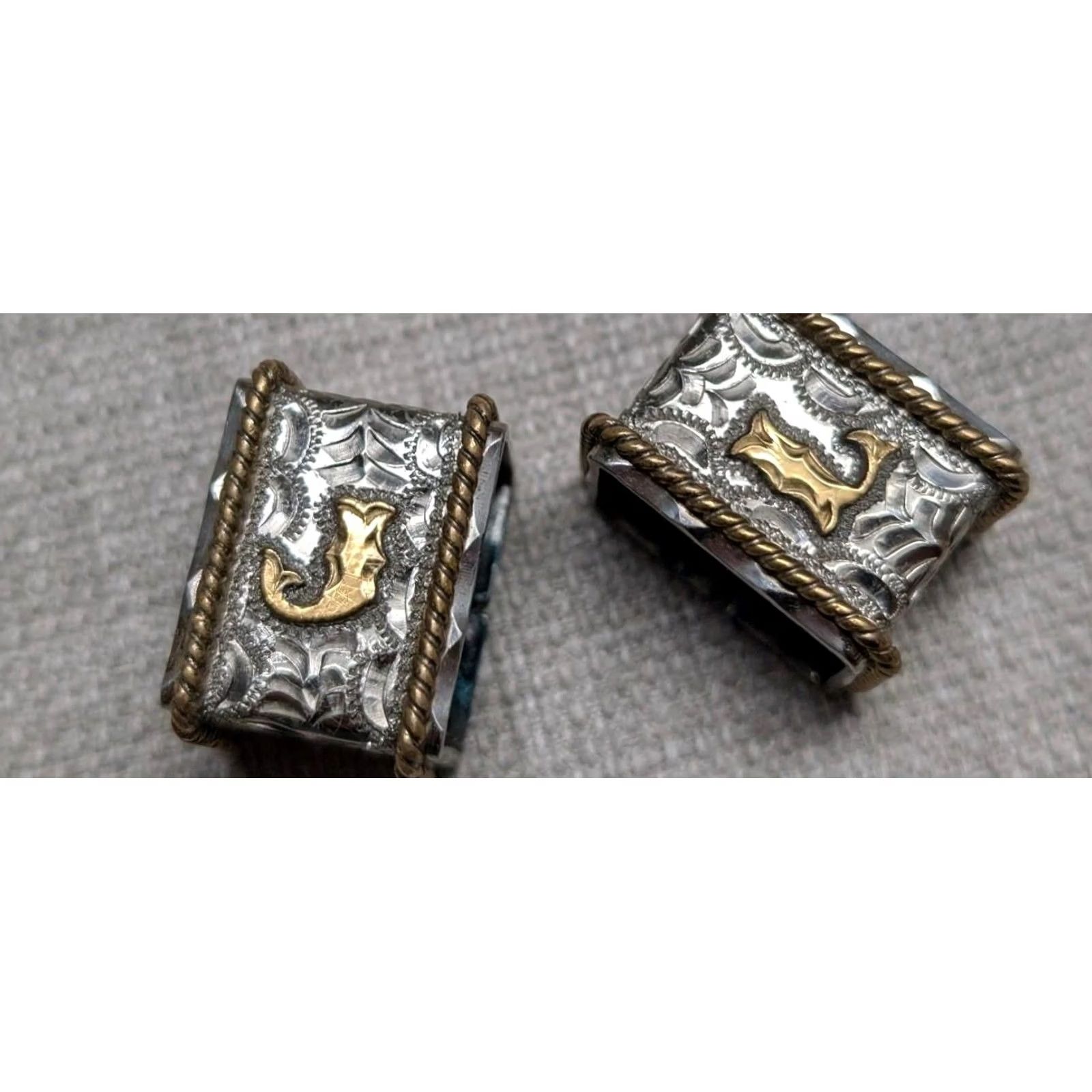 Vintage VINTAGE custom made TEXAS belt buckle Engraved Western Ranger Lonestar 4PC German Silver Nickel Silver Men Size ONE SIZE - 7 Thumbnail