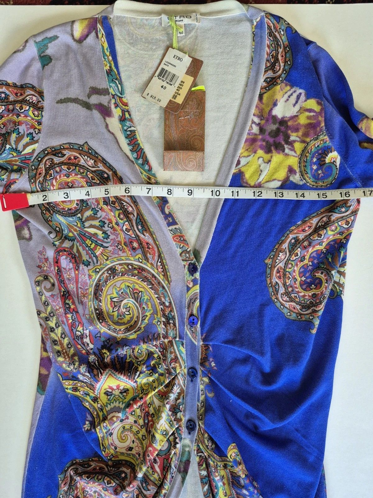Etro Cardigan Blue Paisley Silk Ruched Long Sleeve Colorful Gift Size S / US 4 / IT 40 - 10 Thumbnail