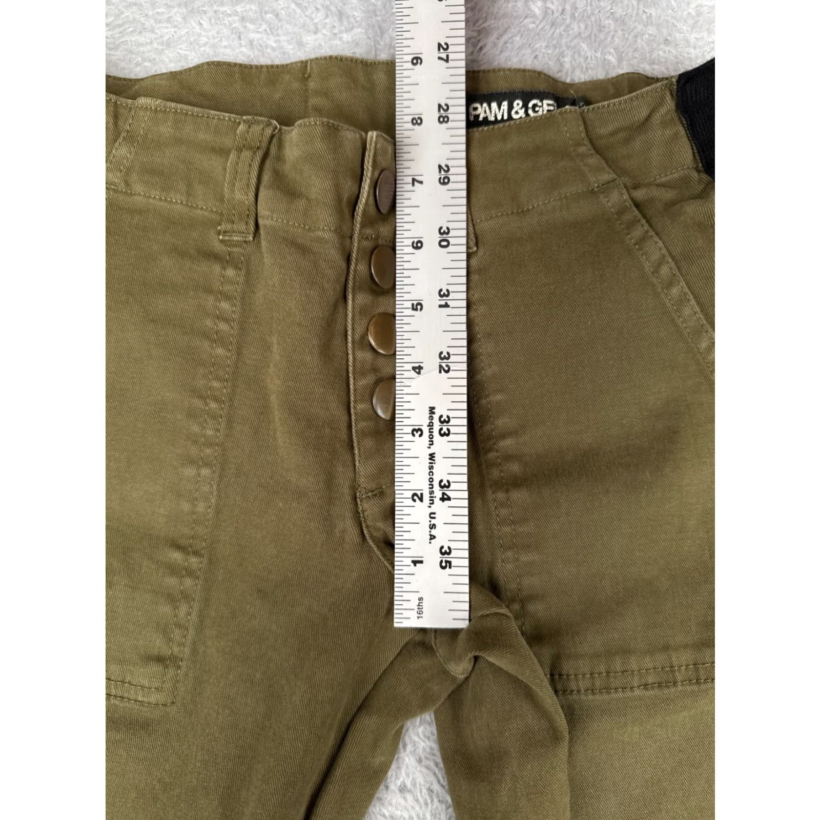 Vintage PAM & GELA Jeans Womens 24 Army Green Straight Pants 27x25 Low Rise 5-Pocket Denim Stretch Vintage No Size 42" / US 20 - 7 Thumbnail