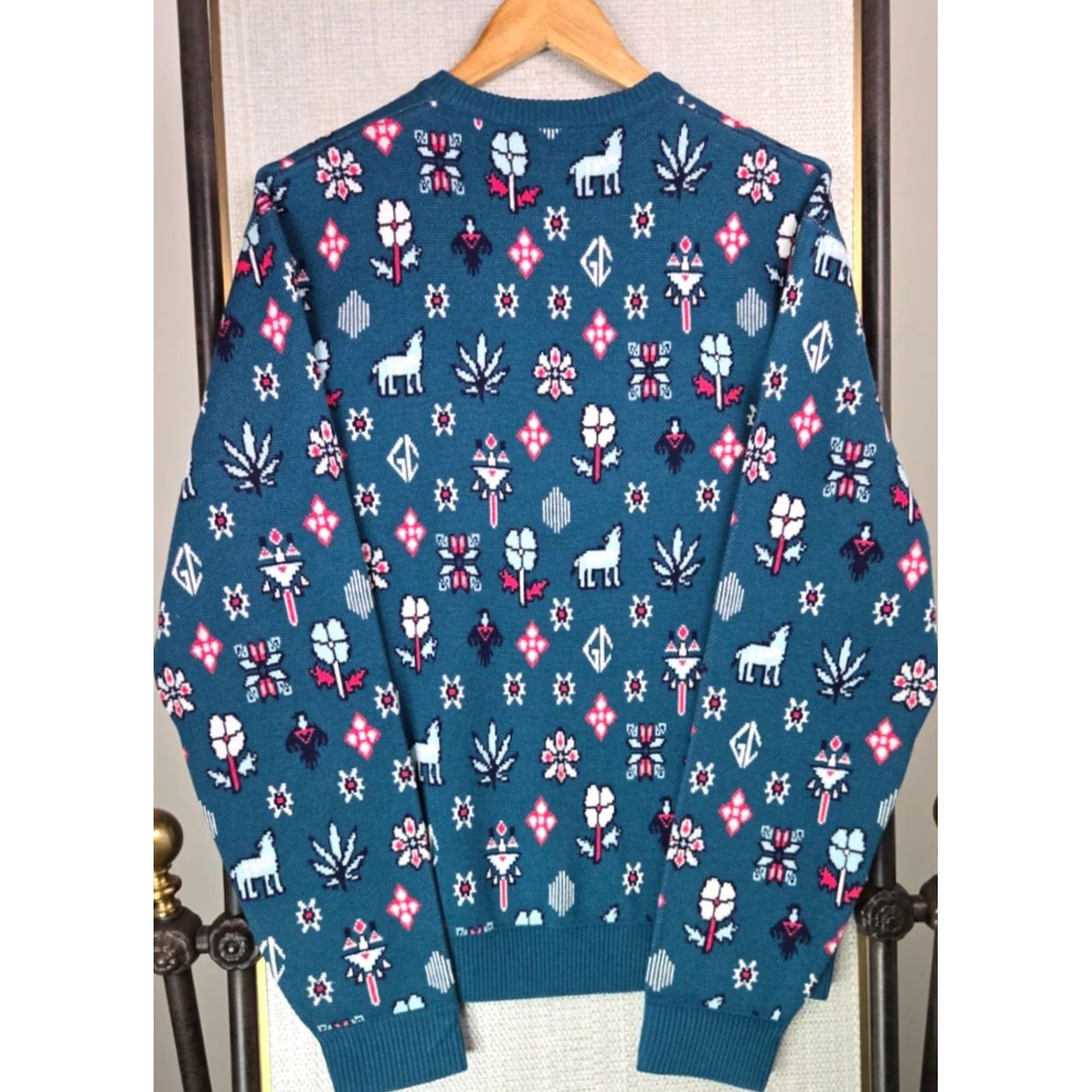 Vintage Greyson Mens Crew Neck Wool/Cashmere Blend Sweater XL Sea Green Casual All Seasons Geometric Aztec Western Theme Pullover Long Sleeve Regular Fit Size US XL / EU 56 / 4 - 7 Thumbnail