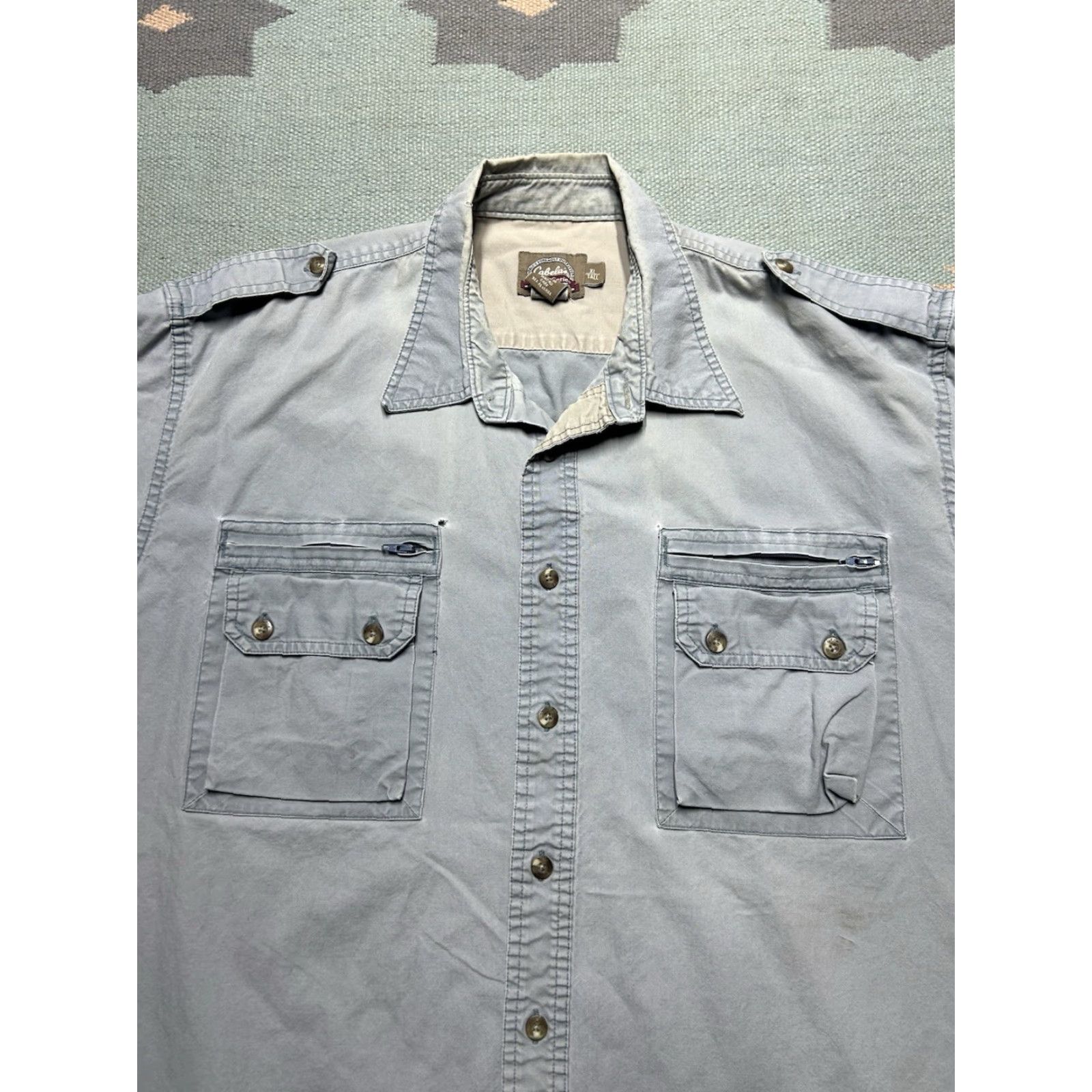 Vintage VINTAGE Cabela's Button-Up Shirt Long Sleeve Shirt Men XL Blue Cotton Fishing Safari Hiking Tall Time Theme Fish Size US XL / EU 56 / 4 - 5 Thumbnail