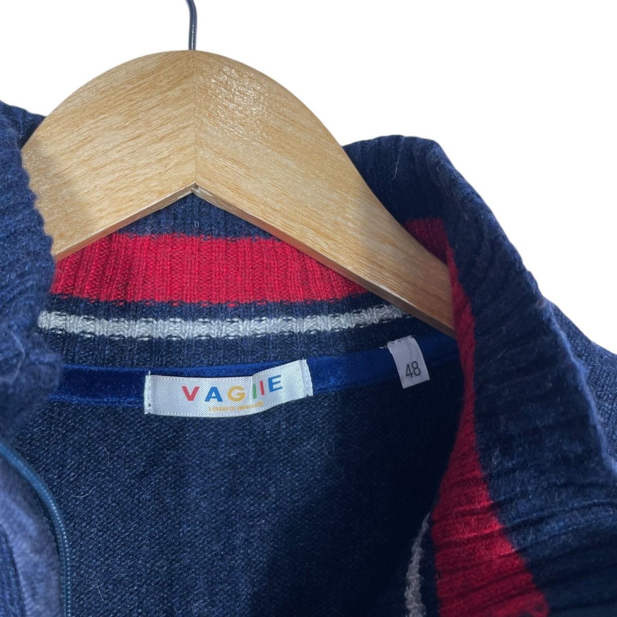 Vintage Vagii Sports Vintage Quarter Zip Knit Sweater Navy Red Size US L / EU 52-54 / 3 - 3 Thumbnail