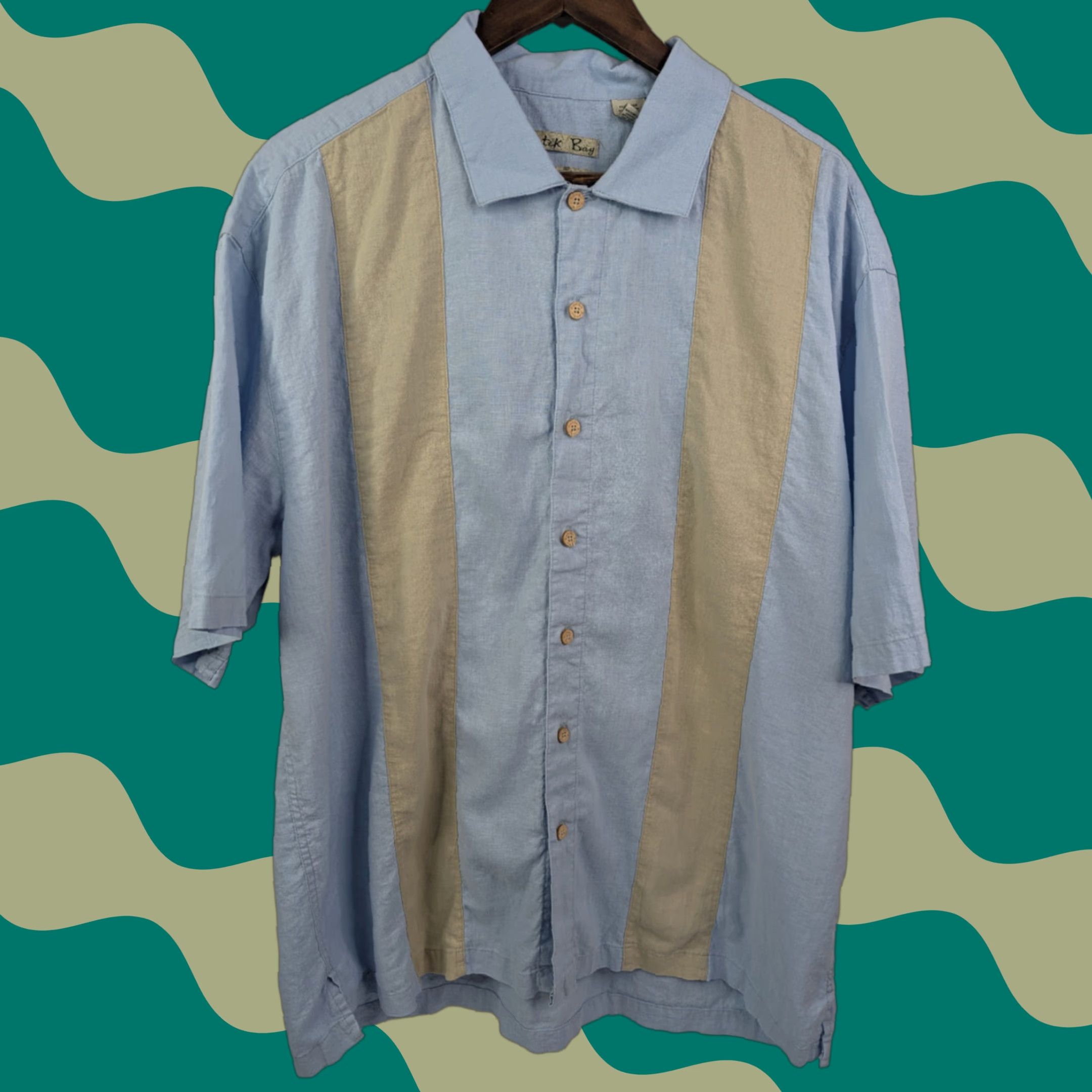 Vintage Batik Bay Shirt Button-Up Short Sleeve Linen Men 2XL Blue Size US XXL / EU 58 / 5 - 1 Thumbnail
