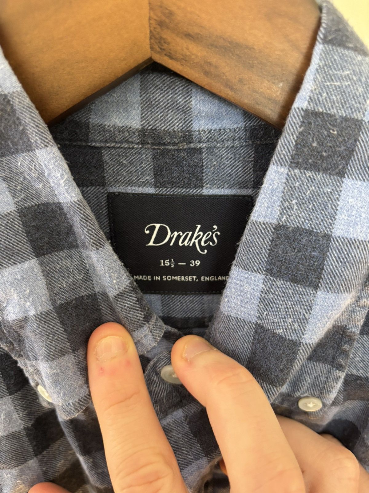 Drake's Button-Down Flannel Shirt Made in England (Blue/Grey) Size US M / EU 48-50 / 2 - 2 Thumbnail