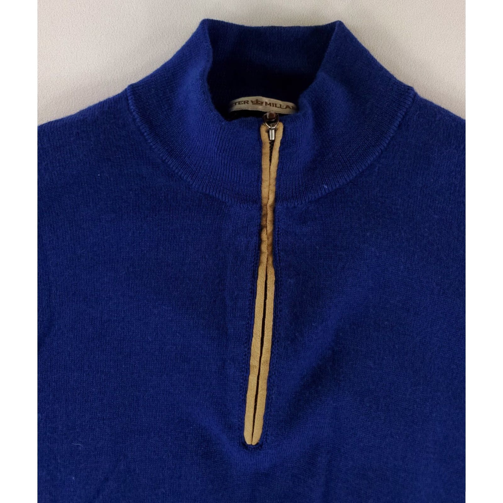 Peter Millar Peter Millar 100% Merino Wool 1/4 Zip Sweater Pullover Elbow Patches Blue Mens L Size US L / EU 52-54 / 3 - 3 Thumbnail