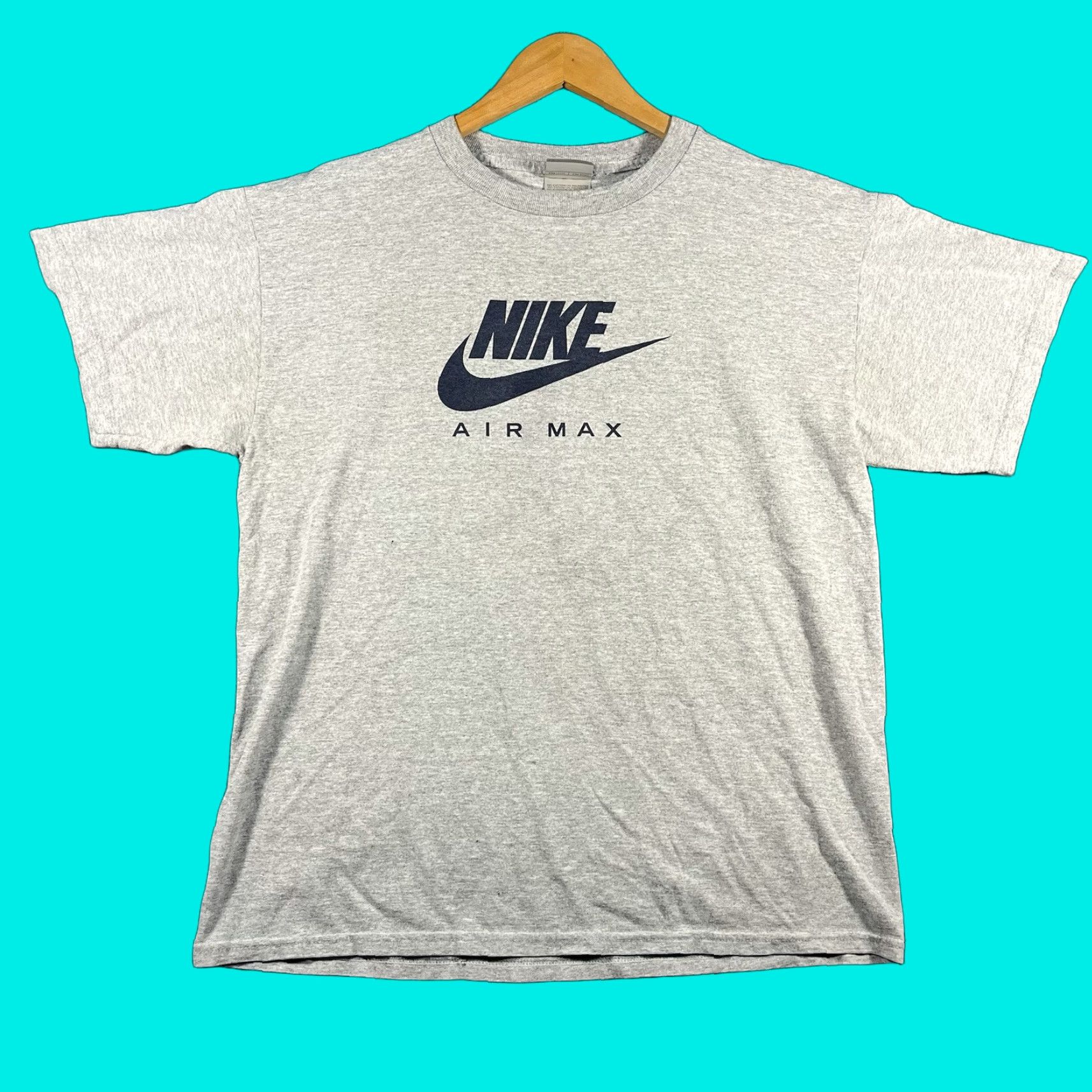 Nike VINTAGE Nike Air Max T-Shirt Large Gray Navy Blue Logo Swoosh Check Tag Y2K 90s Men Size US L / EU 52-54 / 3 - 1 Thumbnail