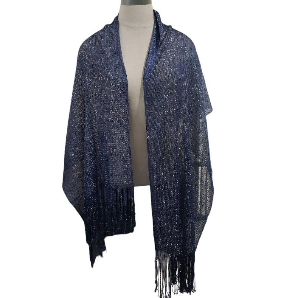 Designer CT1761 Navy Sparkle Fringed Scarf Size ONE SIZE - 1 Thumbnail