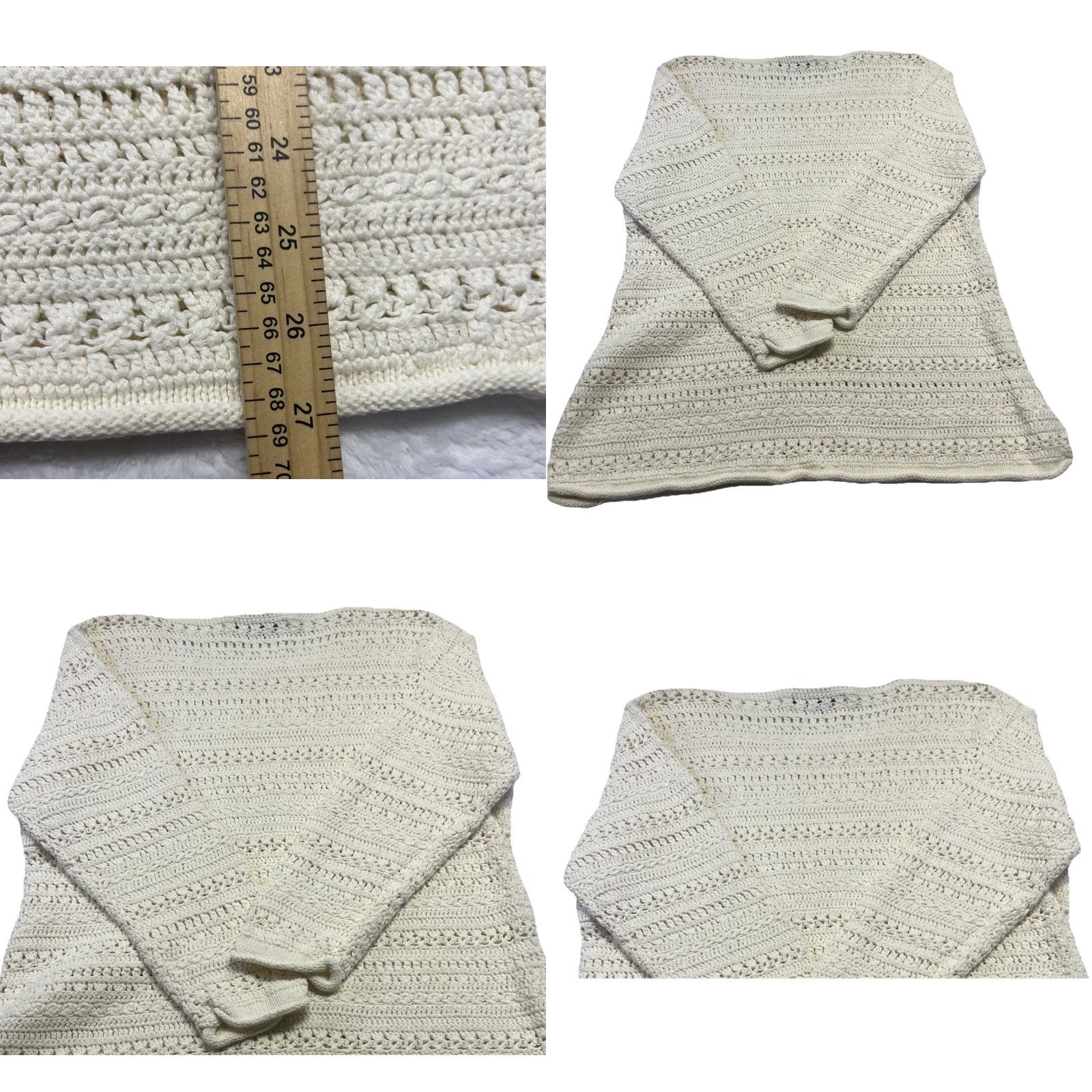 Vintage Cream SML Sport Ramie Cotton Crochet Sweater XL Ivory Bohemian Open-Knit Womens Pullover Size XL / US 12-14 / IT 48-50 - 8 Thumbnail
