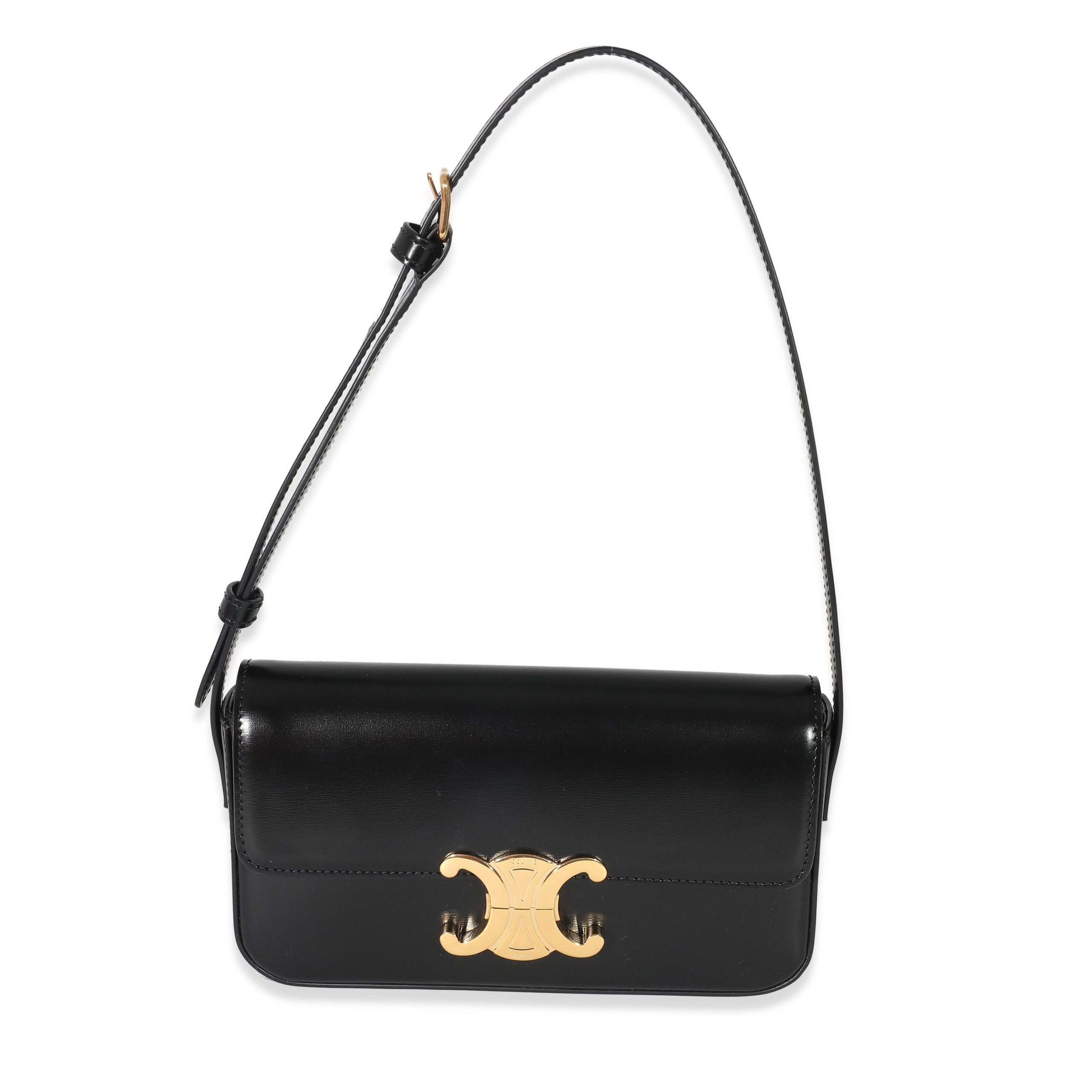image of Celine Black Shiny Calfskin Claude Triomphe Shoulder Bag, Women's