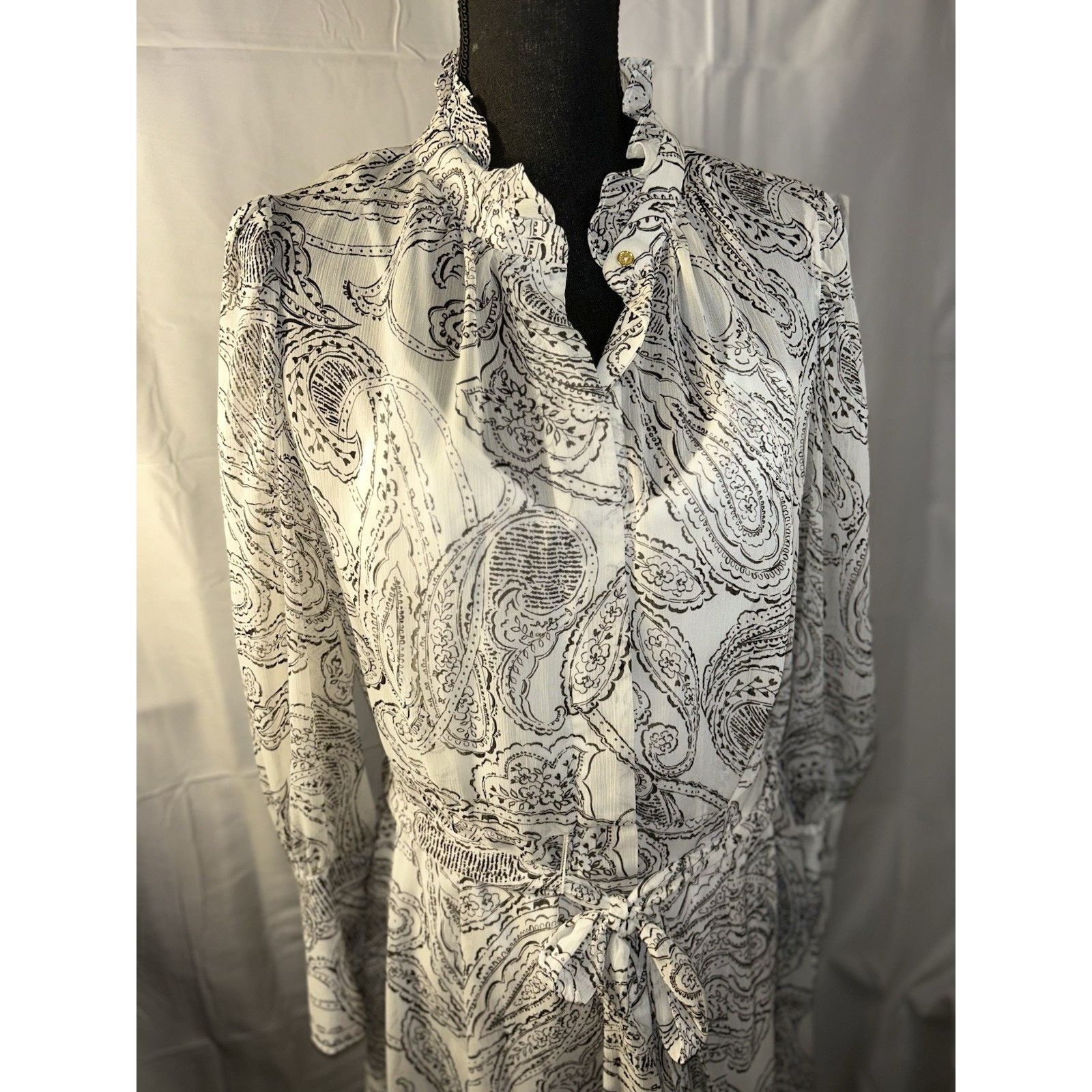Calvin Klein Calvin Klein Blk/Wht Paisley Long Sleeve Sheer Dress Sz 12 Size XL / US 12-14 / IT 48-50 - 4 Thumbnail