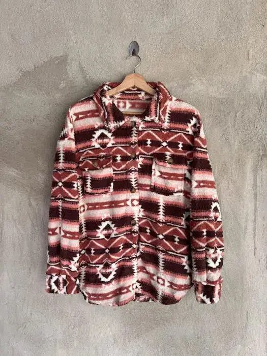 Japanese Brand Japanese Brand Shein Navajo Aztec Red Indian Fleece Shirt Size US M / EU 48-50 / 2 - 2 Thumbnail