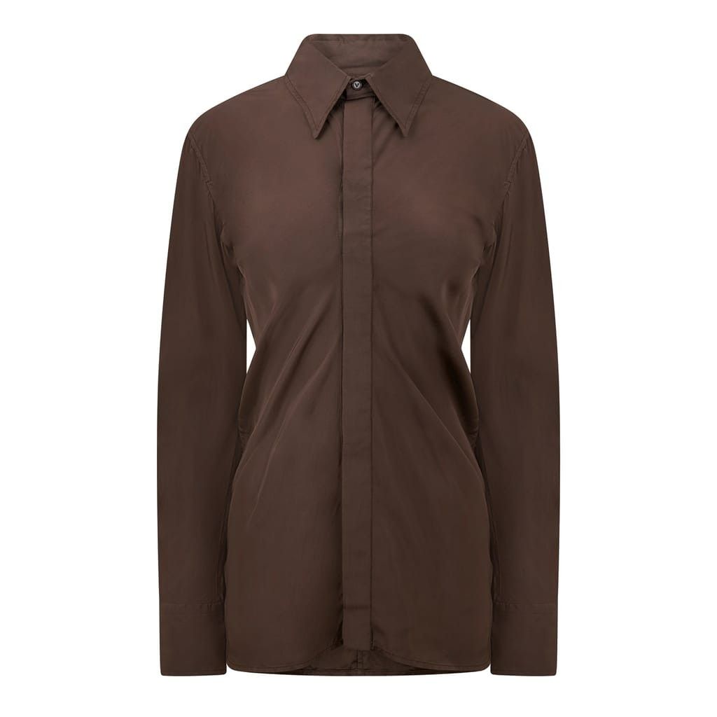 Bottega Veneta Bottega Veneta Long Sleeve Regular Fit Shirt in Brown Size XXS / US 00 / IT 34 - 2 Thumbnail