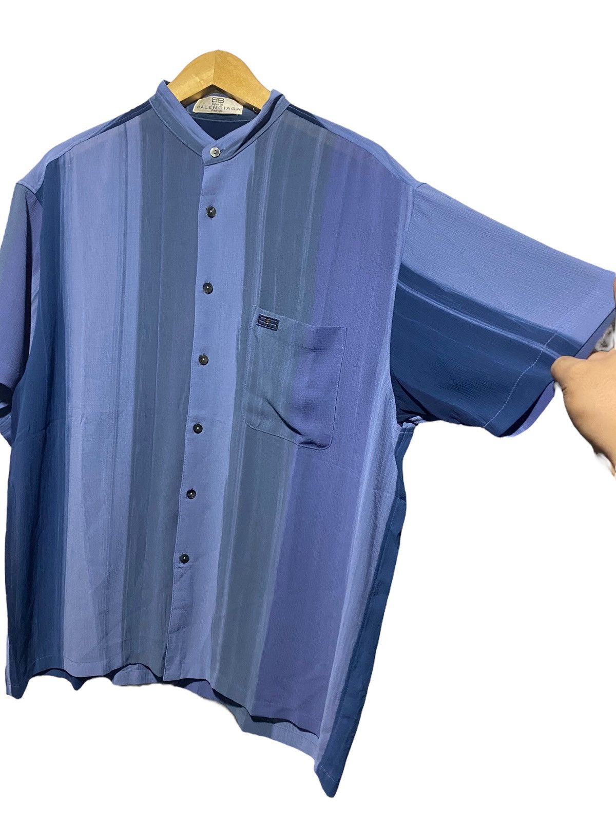 Balenciaga Vtg Balenciaga 2004 stripe color stand collar oversize shirt Size US L / EU 52-54 / 3 - 7 Thumbnail