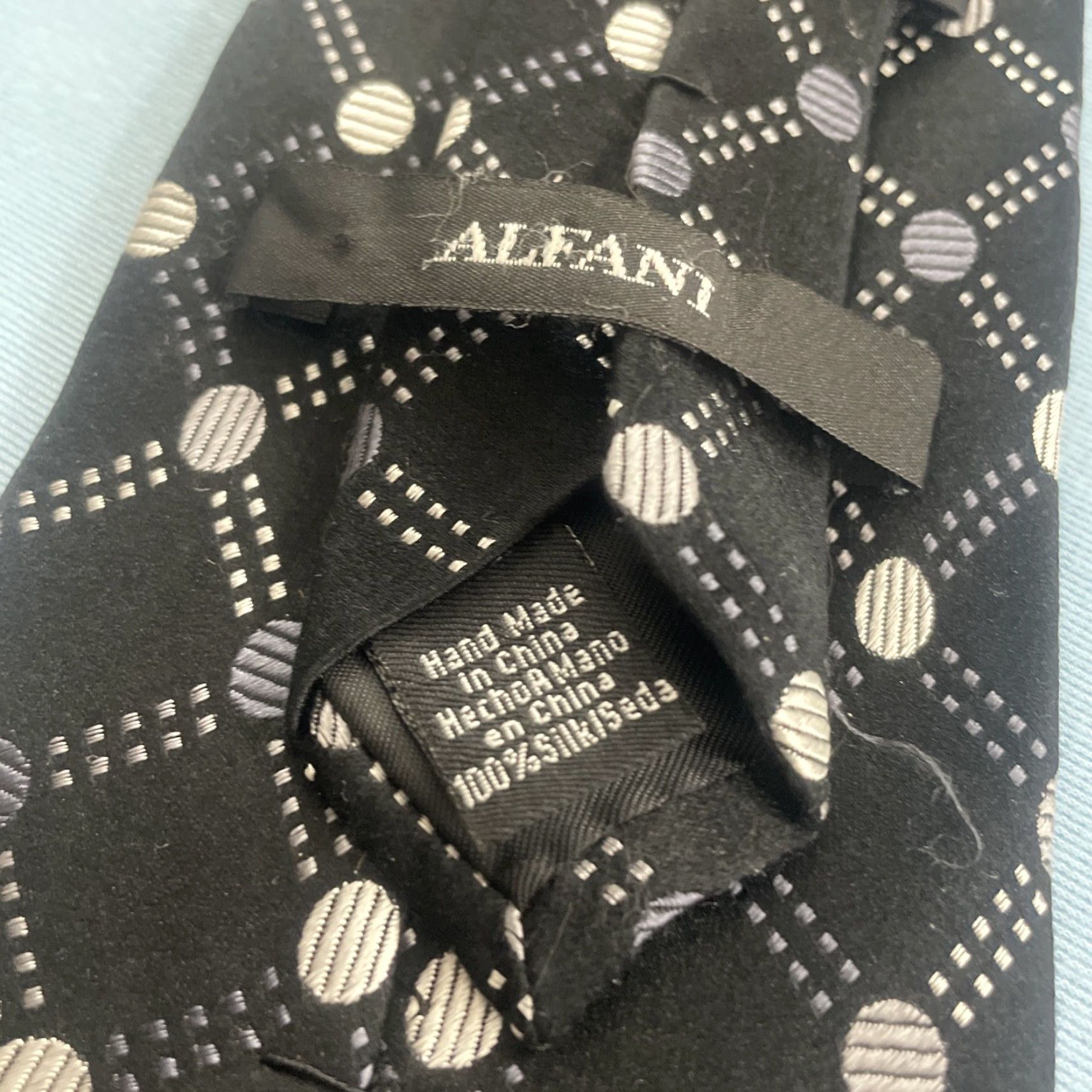 Alfani VINTAGE Alfani Tie Geometric Wide Silk Black White Monster 70s 1990s Mens Size ONE SIZE - 6 Thumbnail