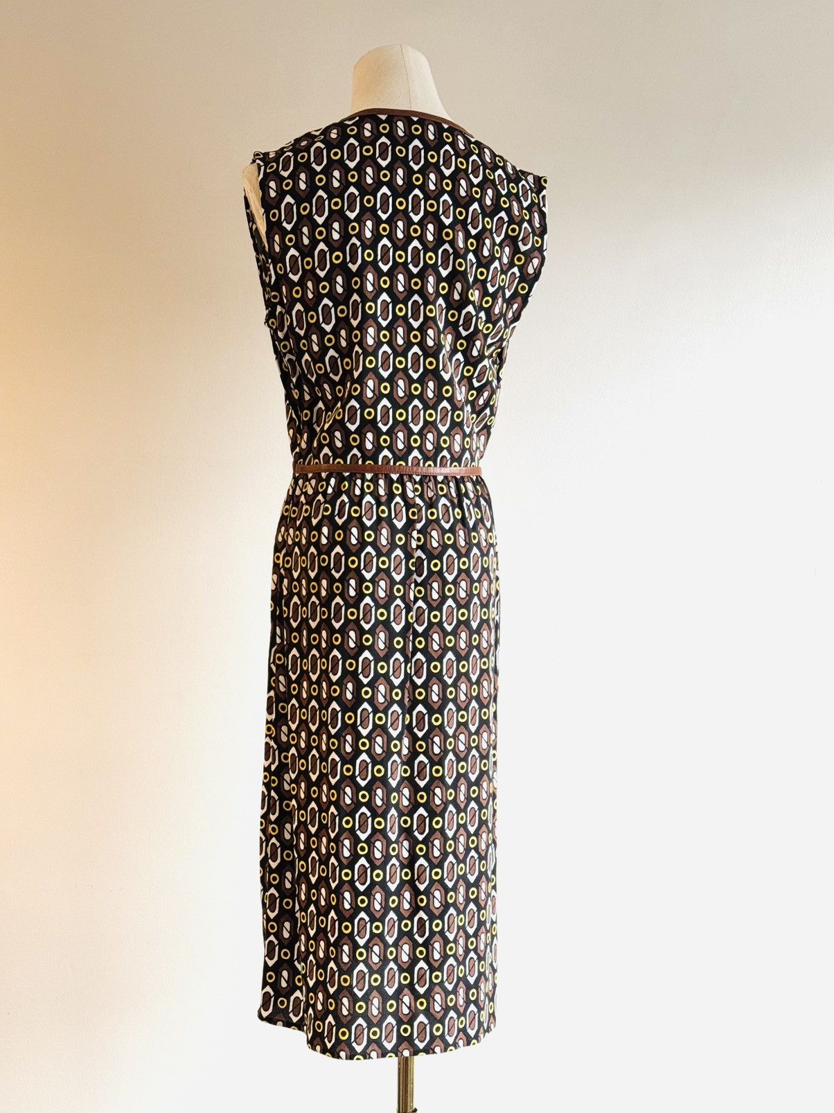 Prada Prada fall 2014 deep V dress leather trim geometric print 38 Size XS / US 0-2 / IT 36-38 - 4 Thumbnail