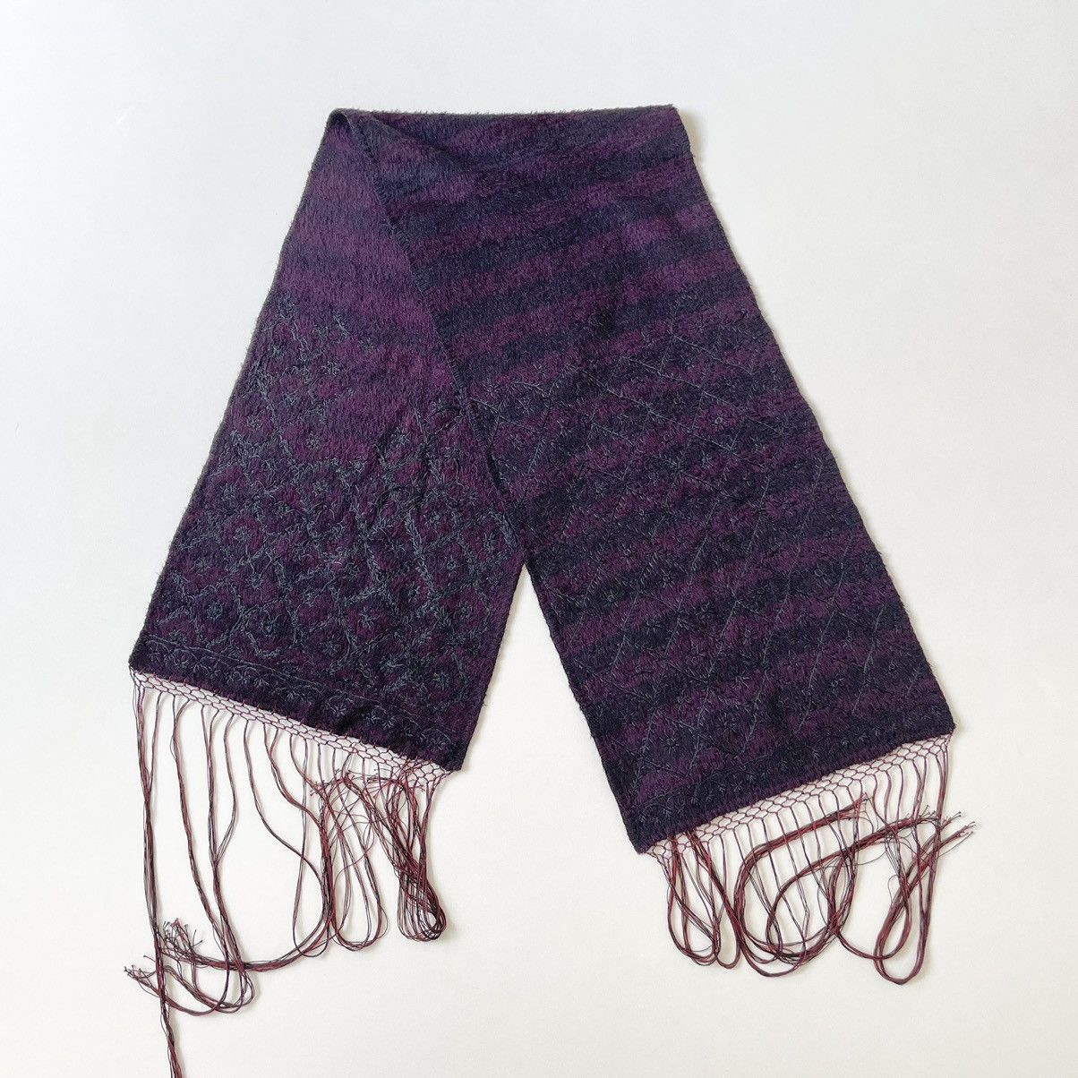 Dries Van Noten Black / Purple ‘Embroidered Wool Scarf’ Size ONE SIZE - 1 Thumbnail