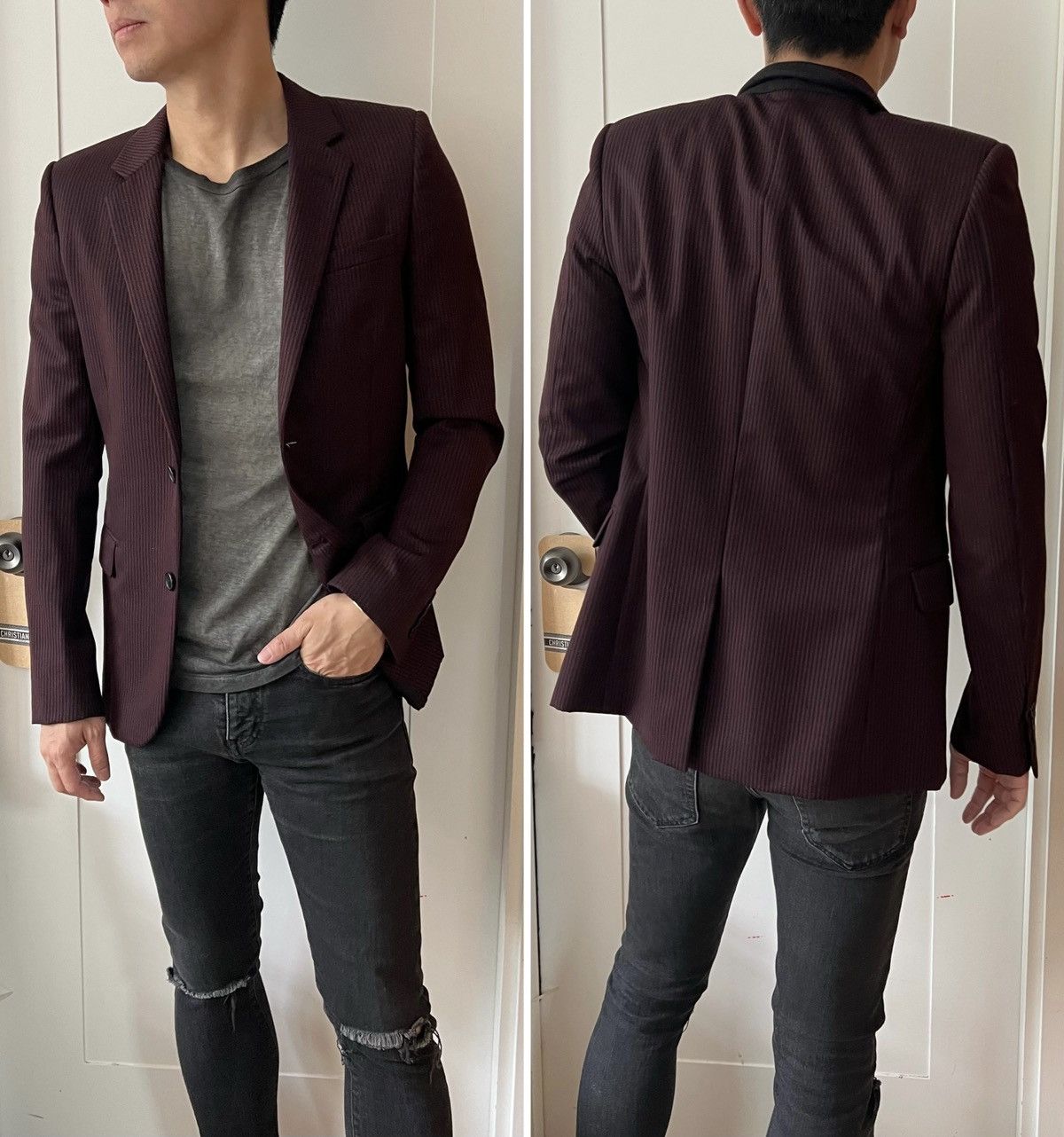 Hedi Slimane × Saint Laurent Paris 14FW Burgundy Pinstripe Blazer sz44 Size 44S - 8 Thumbnail