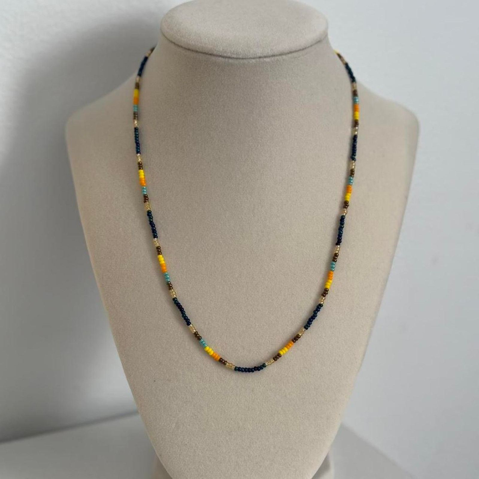 Other Yellow Blue Beaded Necklace Handmade Colorful Jewelry Unique Size ONE SIZE - 3 Thumbnail