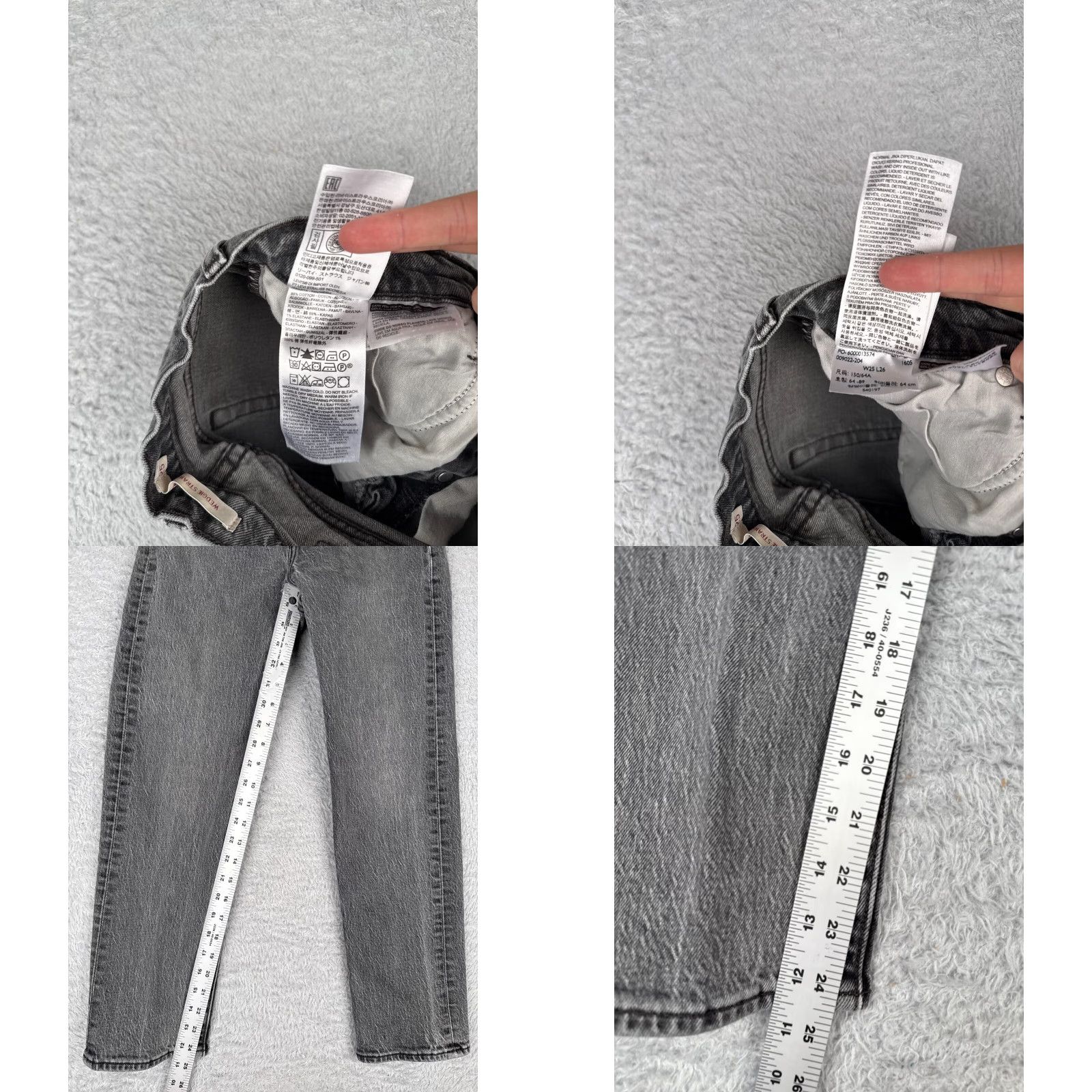 Levi's Levis Premium Jeans Womens 25 Black Denim Big E Wedgie Straight Mid Rise 24x25 Size 24" / US 00 / IT 34 - 8 Thumbnail