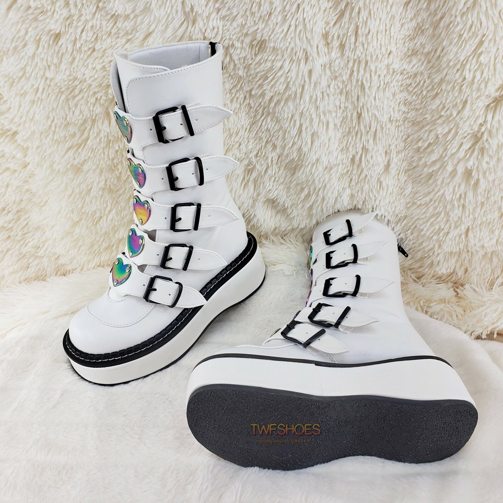 Demonia Cult DEMONIA Emily 330 White Matte 2" Platform Mid Calf Heart Com Size US 6 / IT 36 - 6 Thumbnail