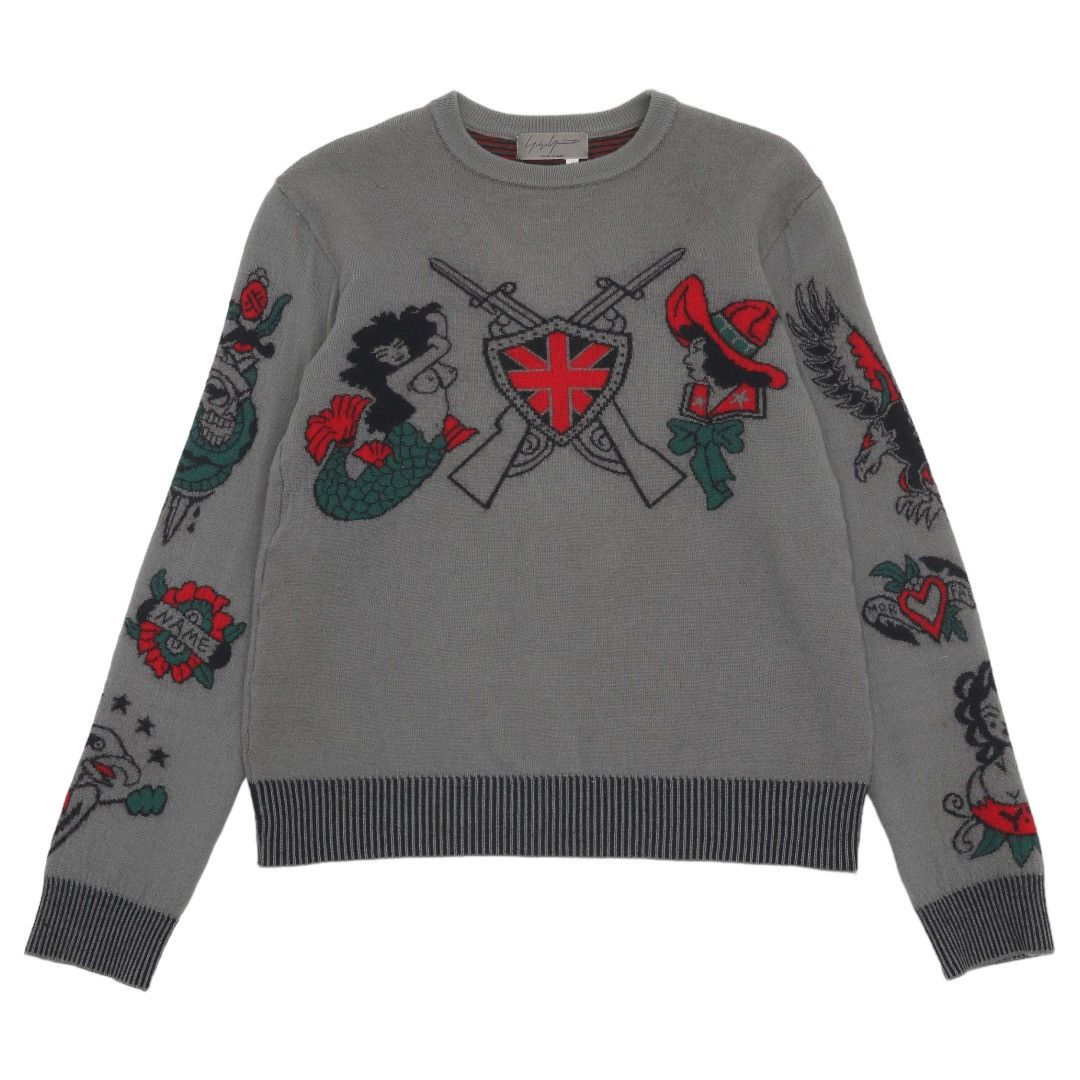 image of Yohji Yamamoto Pour Homme Tattoo Sweater in Grey, Men's (Size Medium)