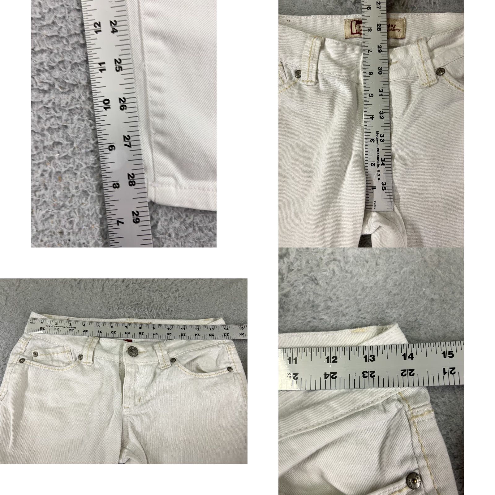 Vintage LEI Jeans Womens 3 White Denim Skinny Low Rise Embroidered 26x28 Distressed 5-Pocket Designer American Classic Logo Vintage No Size 26" / US 2 / IT 38 - 8 Thumbnail