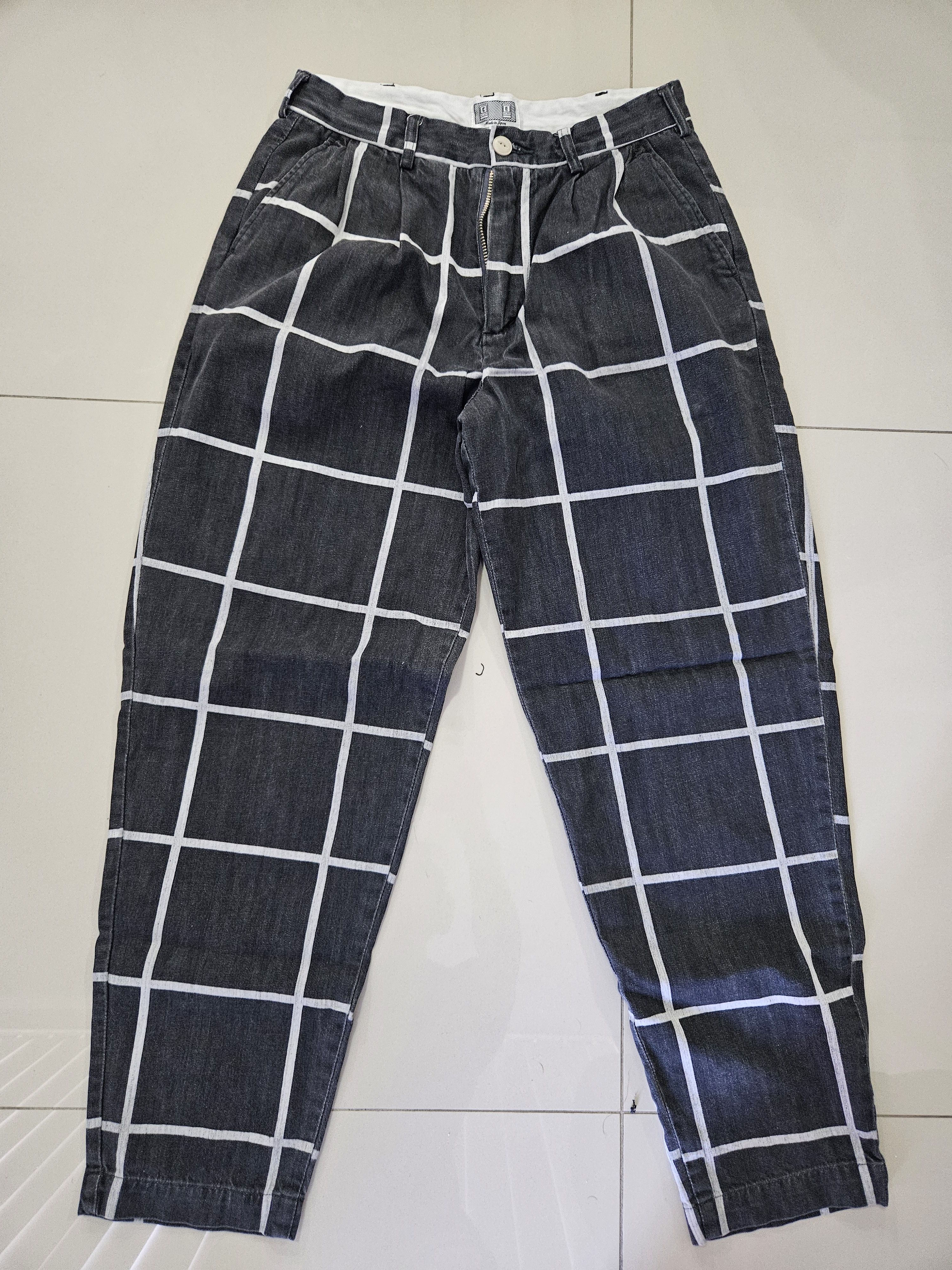 image of Cav Empt Grid Black Denim Wide Chinos in Grey, Men's (Size 29)