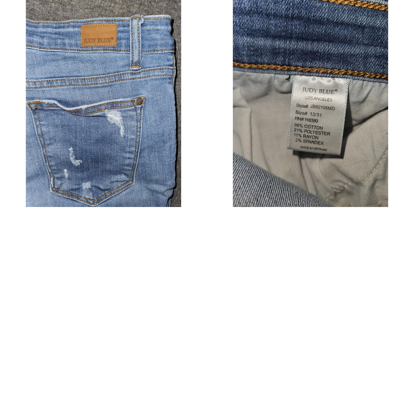 Vintage Judy Blue Jeans Juniors 13/31 Blue Distressed Raw Hem Skinny Stretch J882105MD Jeans Women 5-Pocket Denim Mid Rise Slim Frayed Ankle Fringe Size 34" / US 12 / IT 48 - 8 Thumbnail