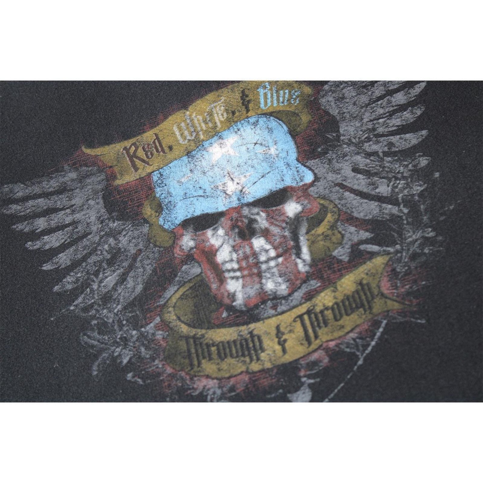 Vintage Y2K 2000's Black Skull and American Flag Graphic Tee Size US XL / EU 56 / 4 - 6 Thumbnail