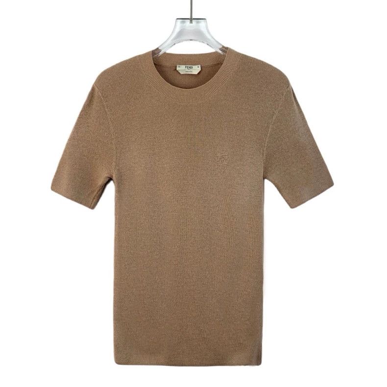 Fendi FENDI Brown Logo Embroidered Wool Crew Neck Short Sleeve K Size XS / US 0-2 / IT 36-38 - 1 Thumbnail