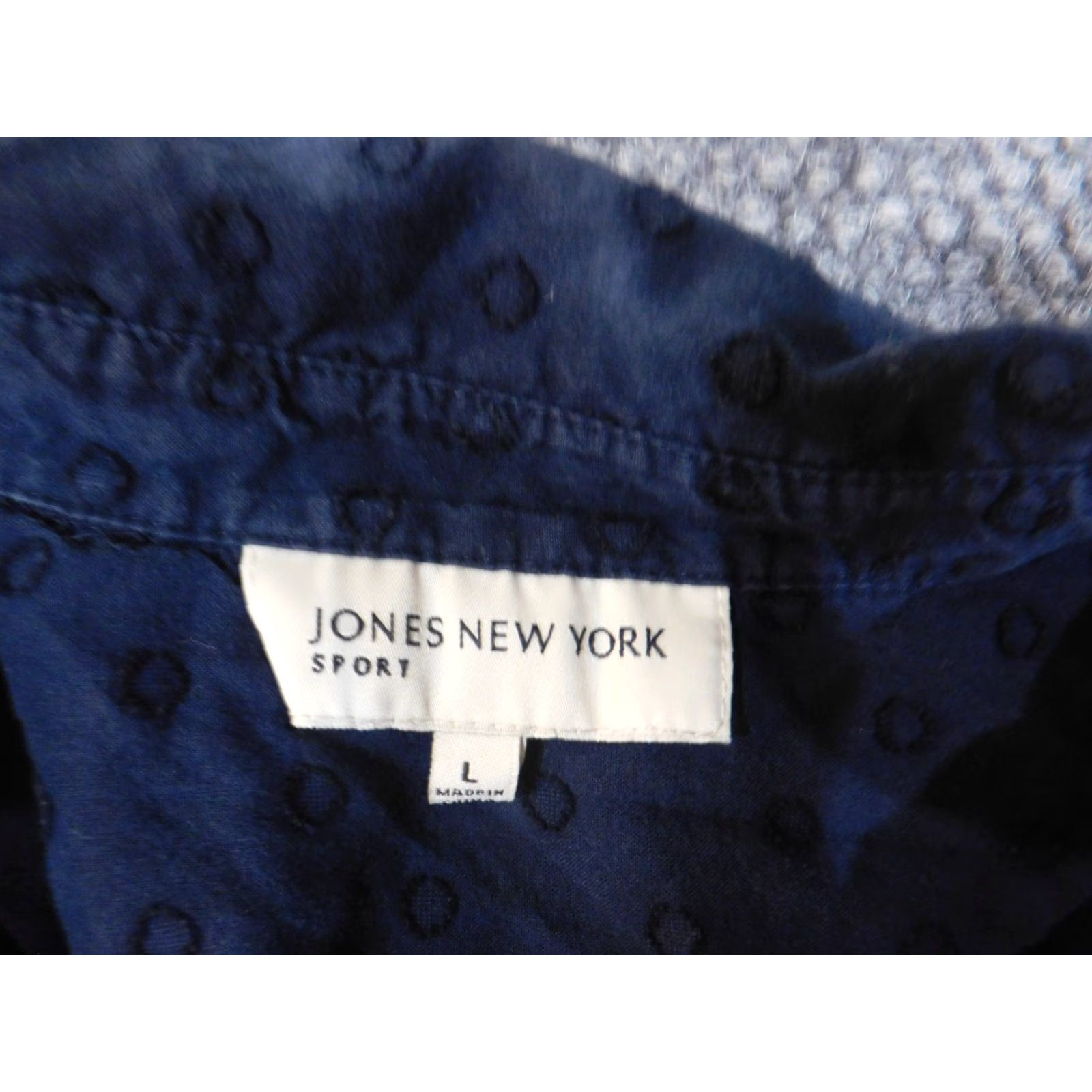 Jones New York Jones New York Shirt Button-Up Womens L Blue Geometric Cotton Rayon Casual Stretch Regular Size L Size L / US 10 / IT 46 - 4 Thumbnail