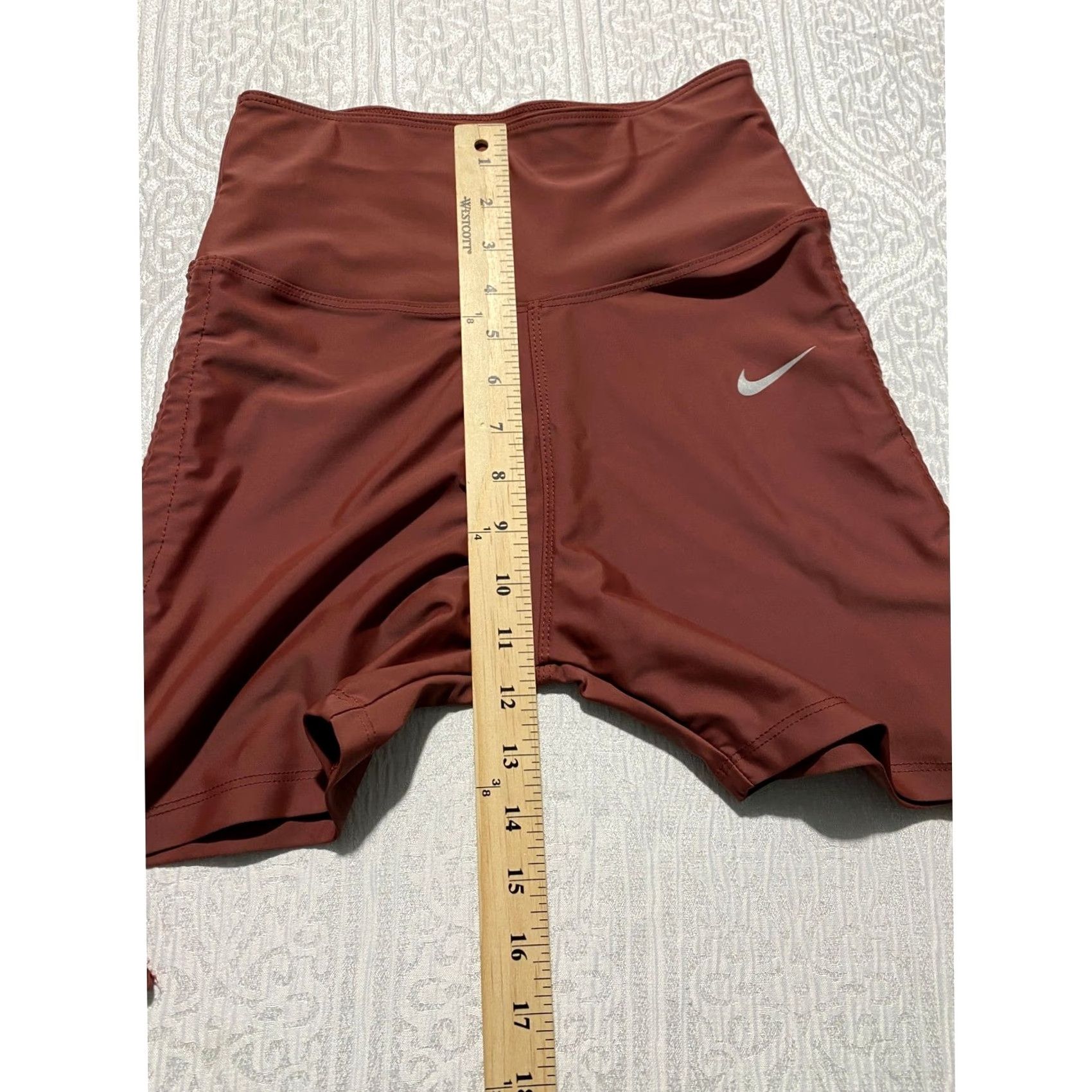 Nike Nike Pro Dri-Fit Biker Shorts Womens XS Rust Orange Ruched Sides High Waisted/Compression Shaping Size 26" / US 2 / IT 38 - 5 Thumbnail