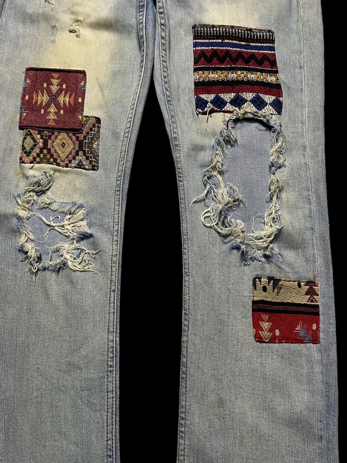 Guess × Pleasures Vintage Guess Blue Patched Ripped Seditionary Skinny Jeans Size US 32 / EU 48 - 10 Thumbnail