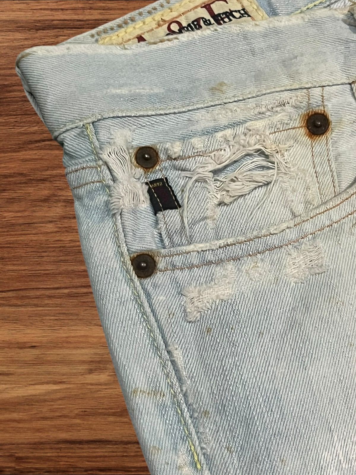 Abercrombie & Fitch × Hysteric Glamour ⚡️Trashed⚡️Abercrombie & Fitch Distressed Blue Faded Jeans Size US 30 / EU 46 - 9 Thumbnail